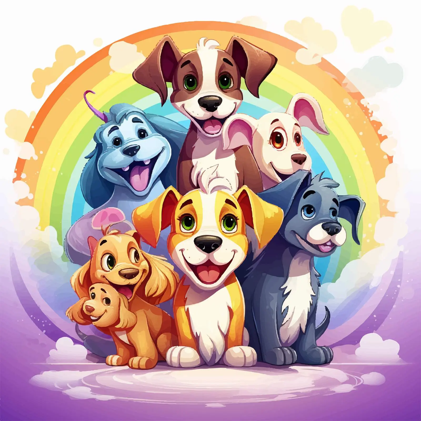 Cartoon Dogs on Vibrant Rainbow Background — free download from Dotvec