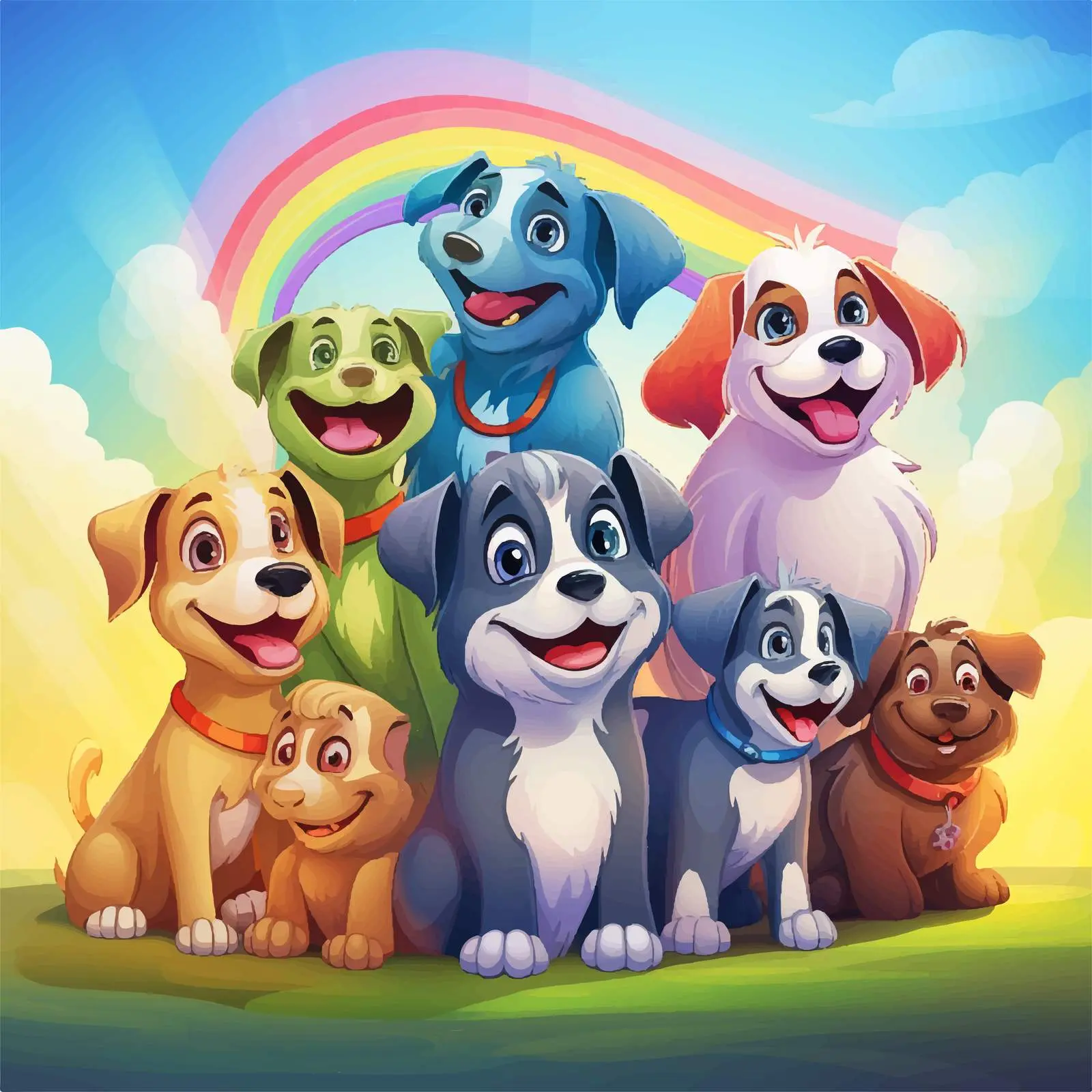Cartoon Dogs on Rainbow Gradient Background — free download from Dotvec