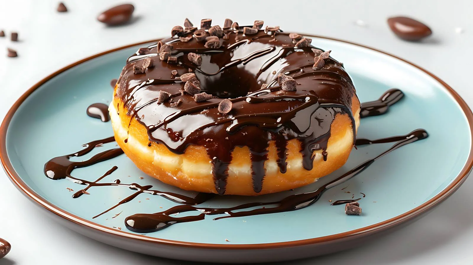 Delicious Chocolate Donut on Blue Plate — free download from Dotvec