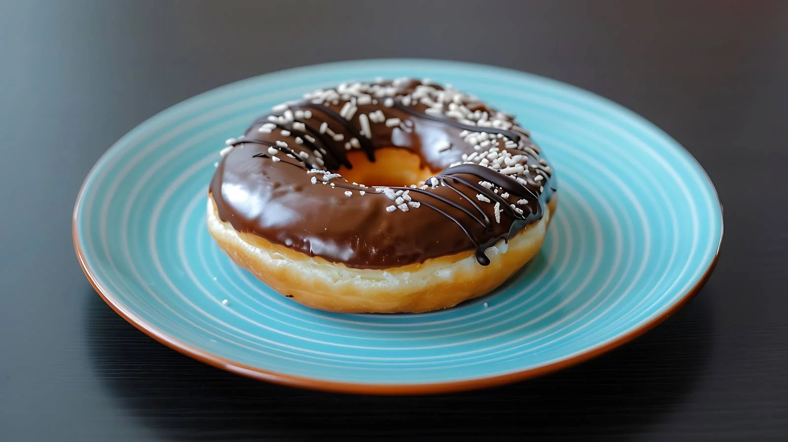 Delicious Chocolate Donut on Blue Plate — free download from Dotvec