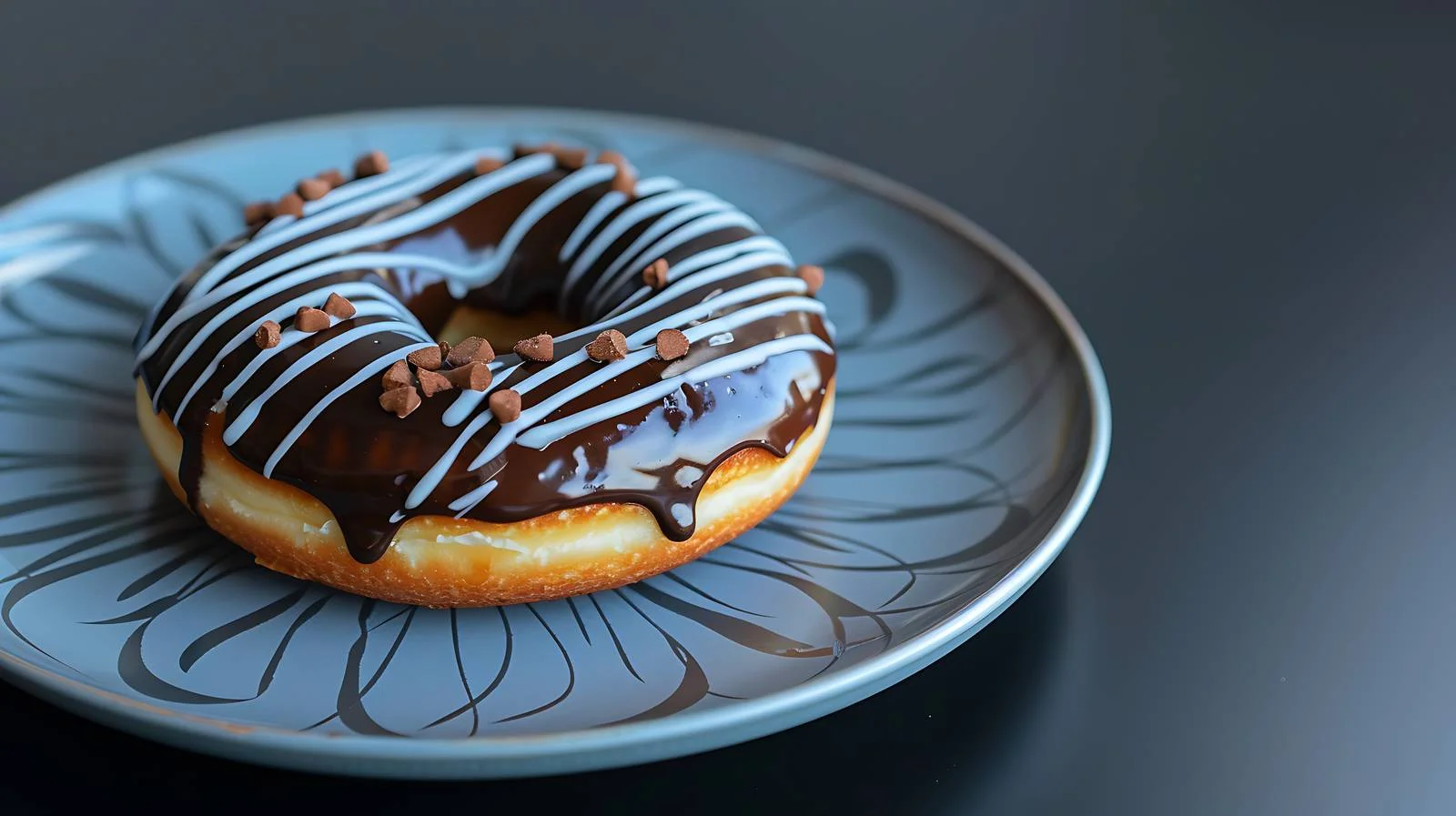 Elegant Chocolate Donut on Blue Plate — free download from Dotvec
