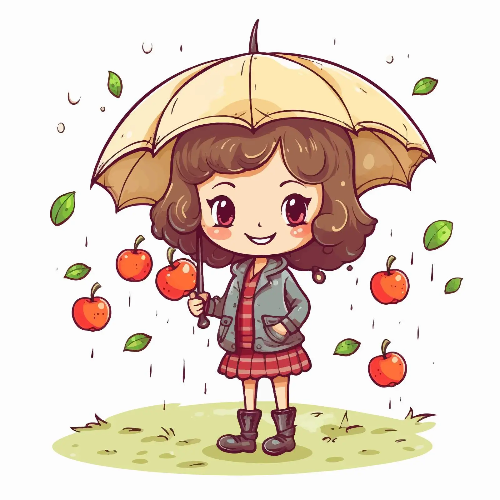 Girl Holding Umbrella Doodle Cartoon Vector — free download from Dotvec