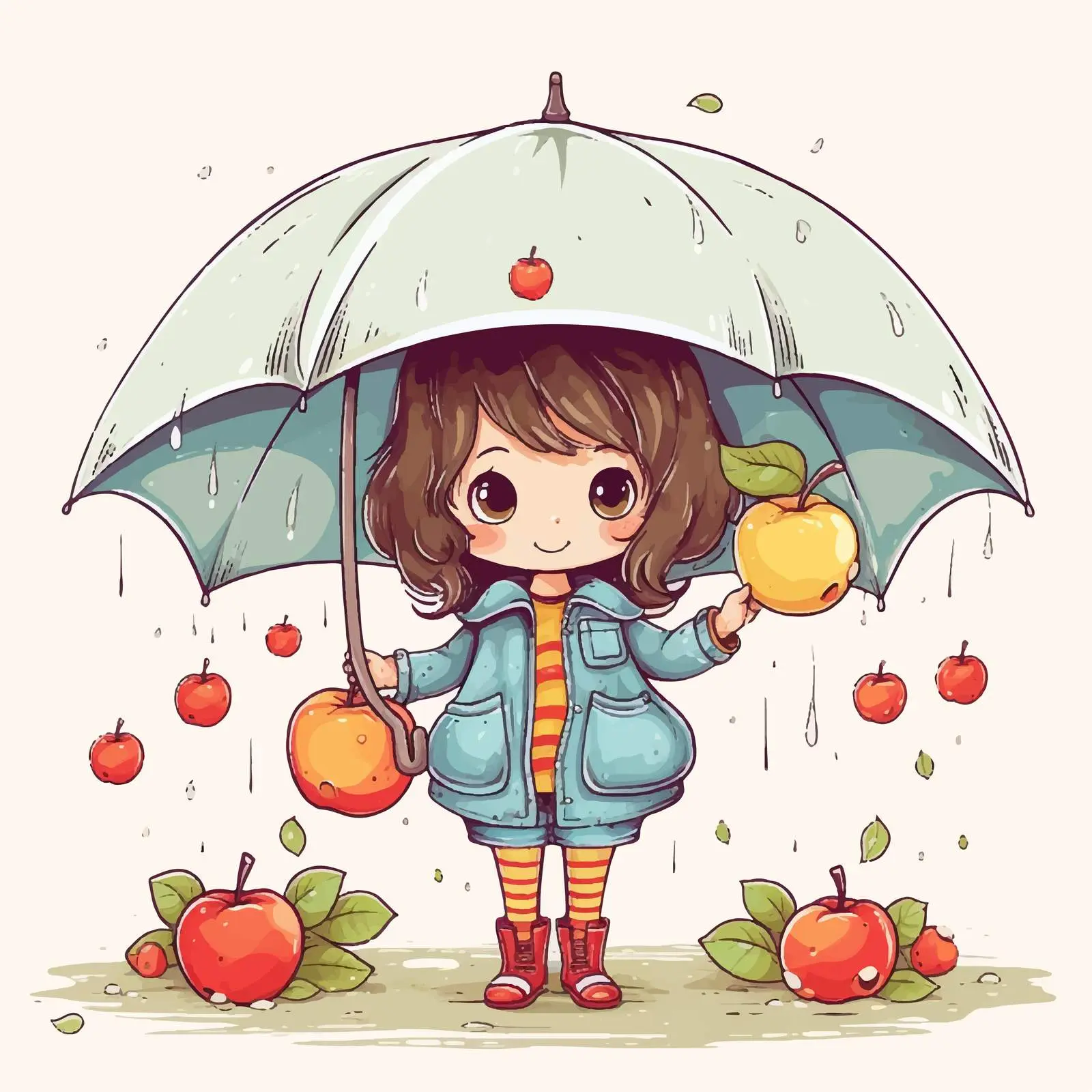 Doodle Girl with Umbrella Vector Illustration — free download from Dotvec