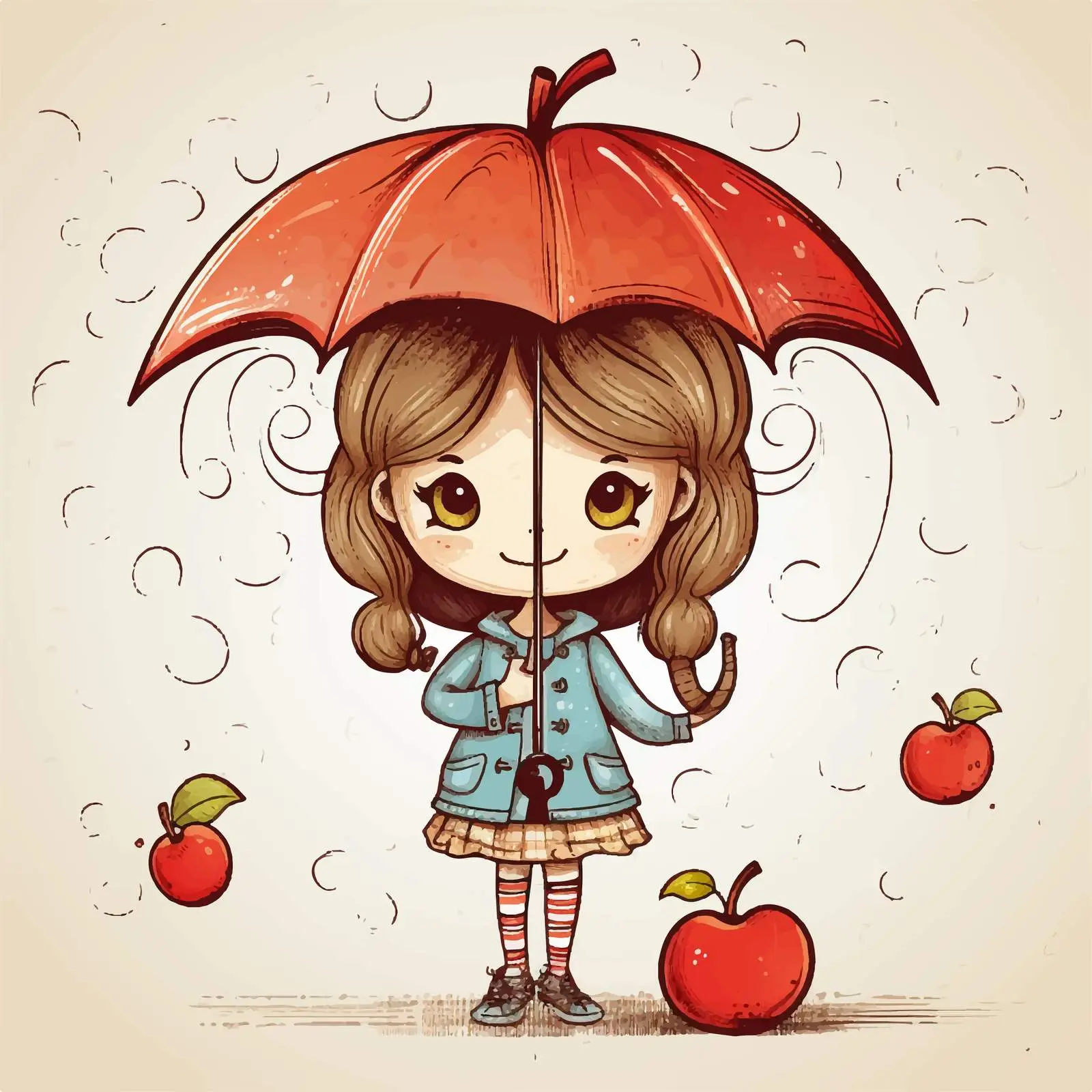 Cartoon Girl with Umbrella Vector Art — free download from Dotvec