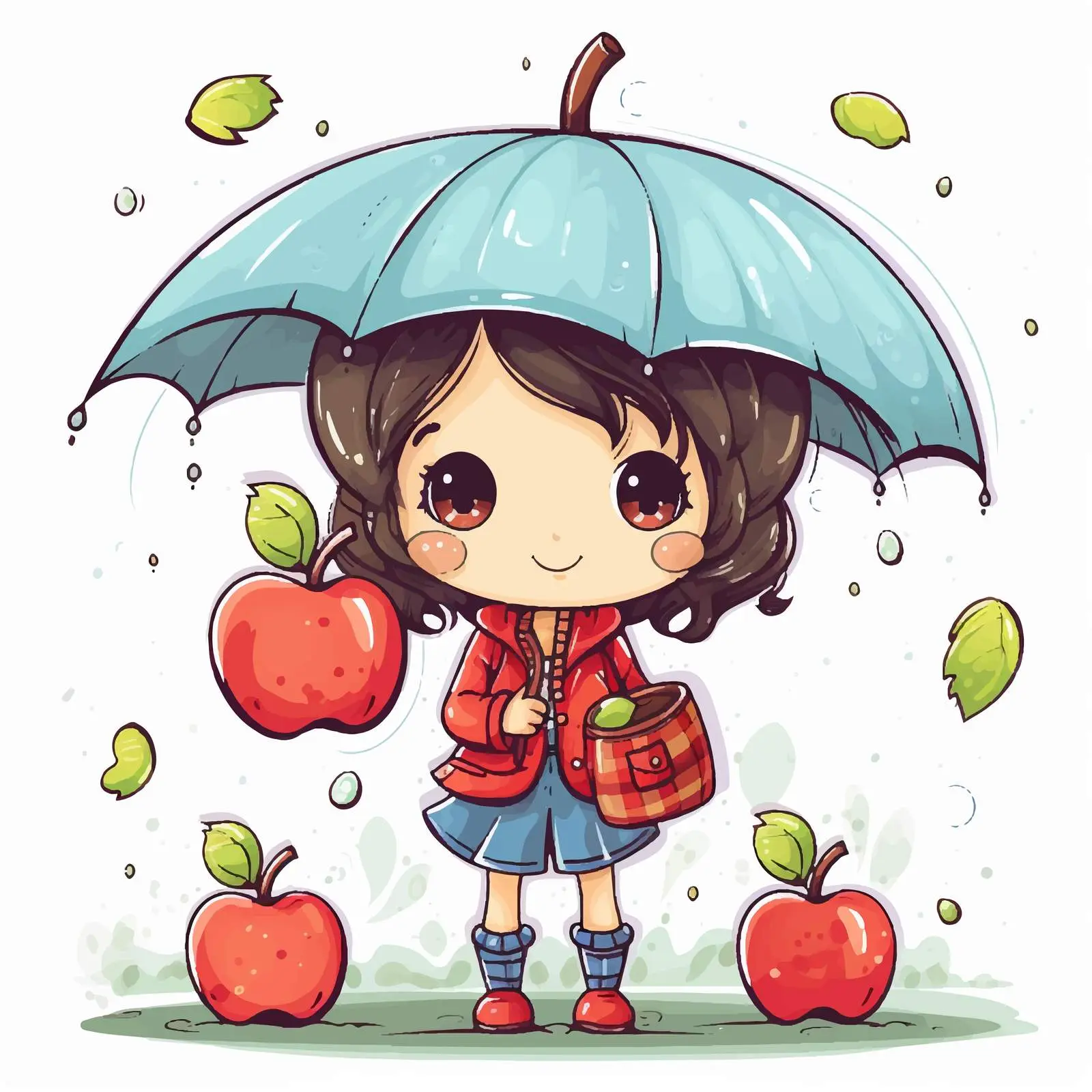 Doodle Girl with Umbrella Illustration — free download from Dotvec