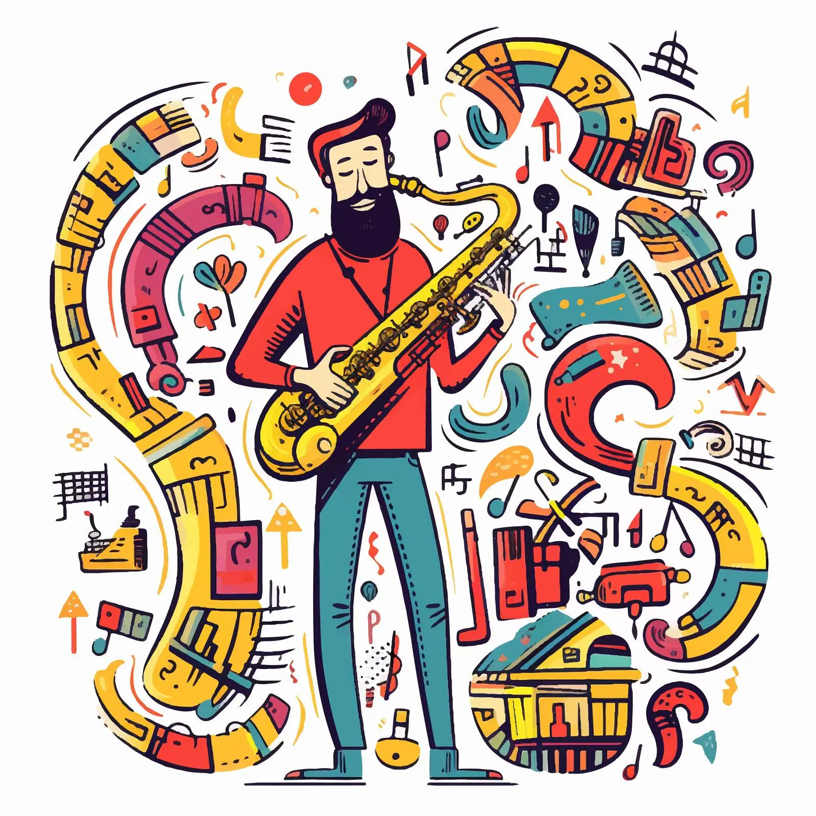 Cartoon Man Playing Saxophone Illustration — free download from Dotvec