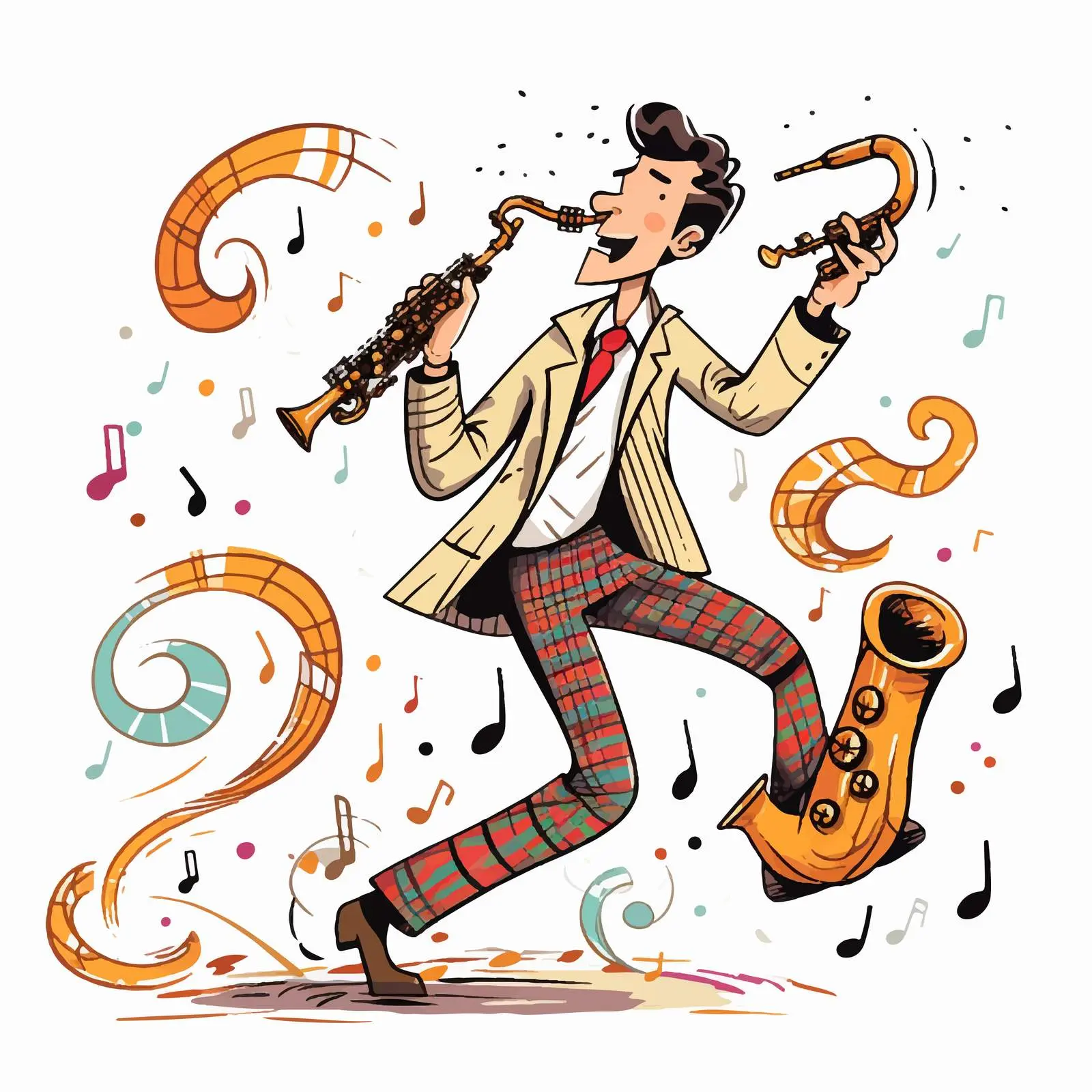 Doodle Cartoon Saxophone Player Illustration — free download from Dotvec