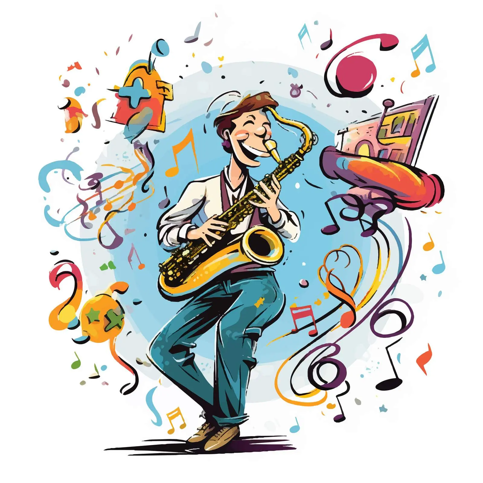Cartoon Man Playing Saxophone Vector Art — free download from Dotvec