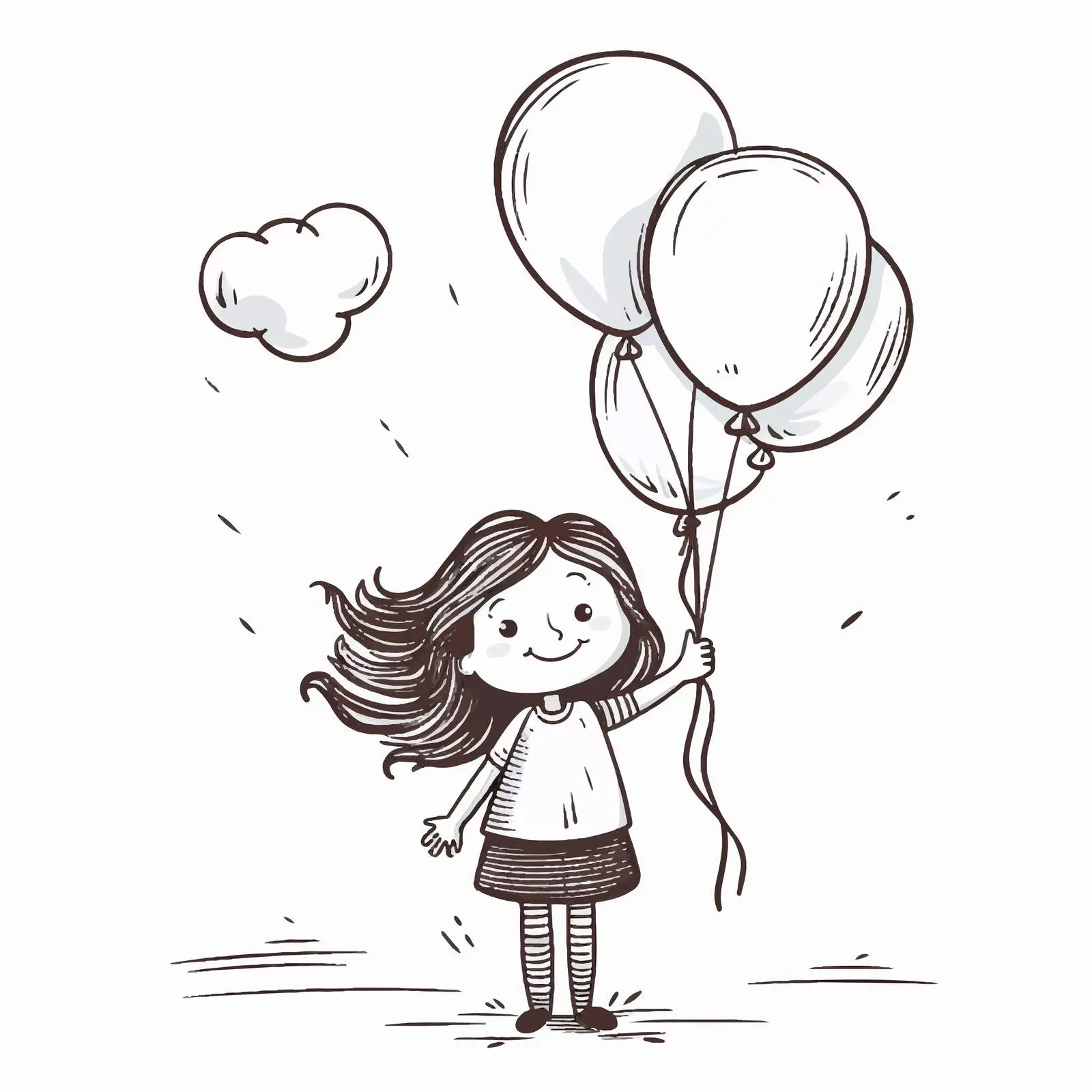 Hand-Drawn Girl Cartoon Character with Balloons – free birthday theme image from Dotvec