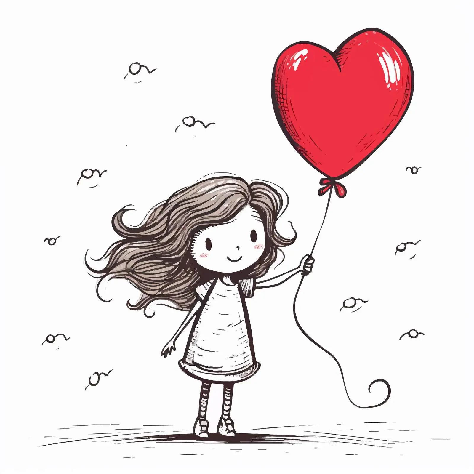 Hand-Drawn Cartoon Girl Holding Balloons — free download from Dotvec