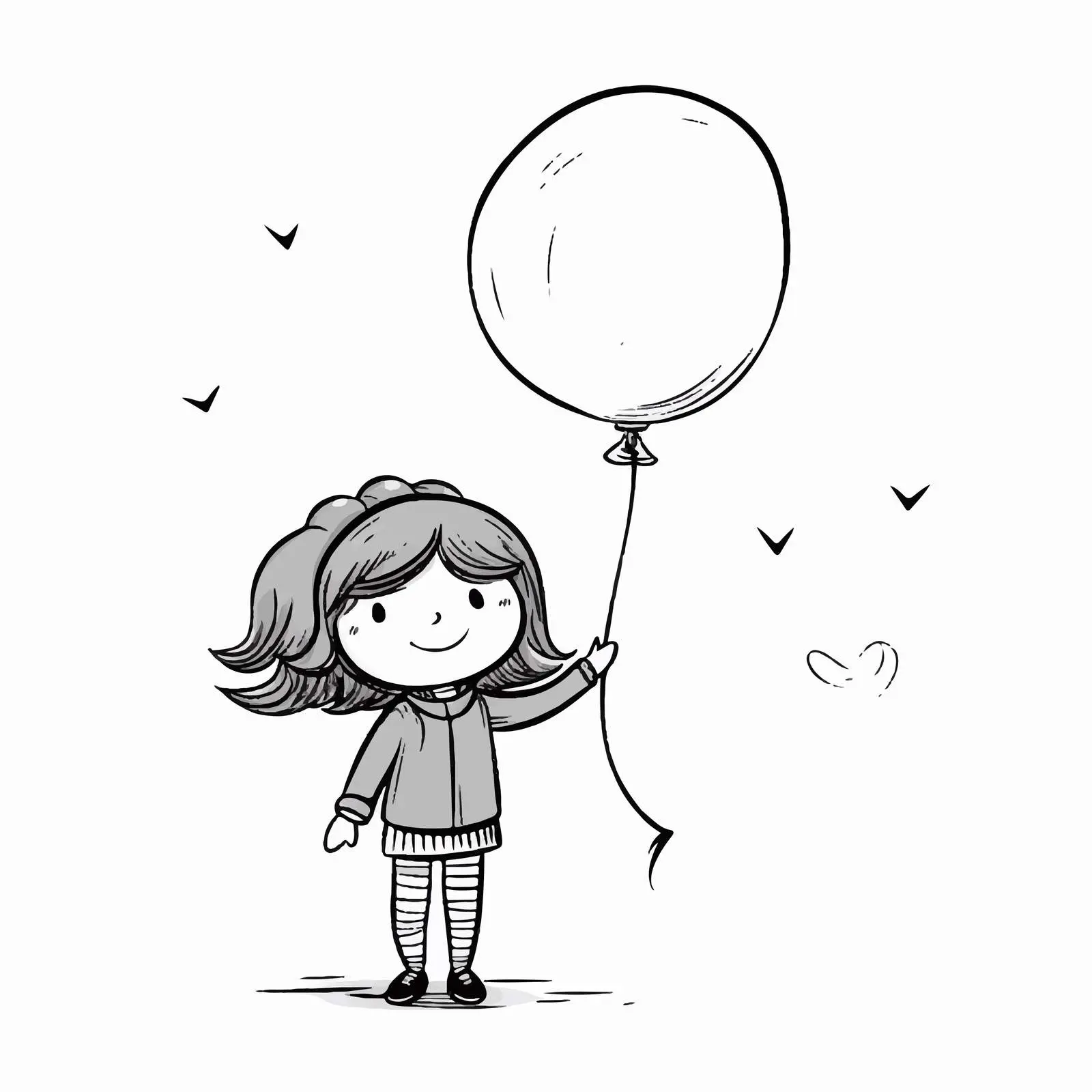 Hand-Drawn Girl Character with Balloons — free download from Dotvec