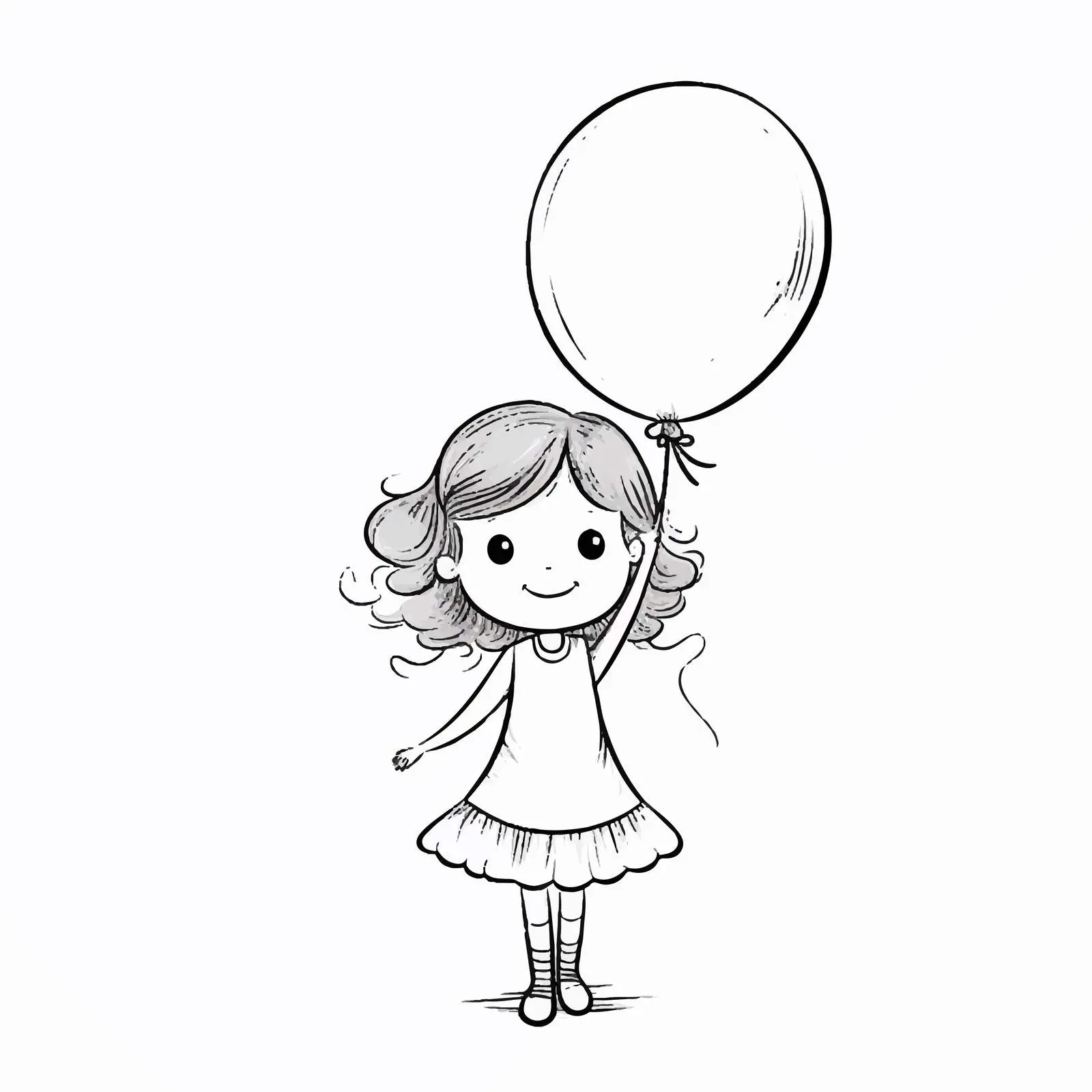 Hand-Drawn Doodle of Girl with Balloons — free download from Dotvec