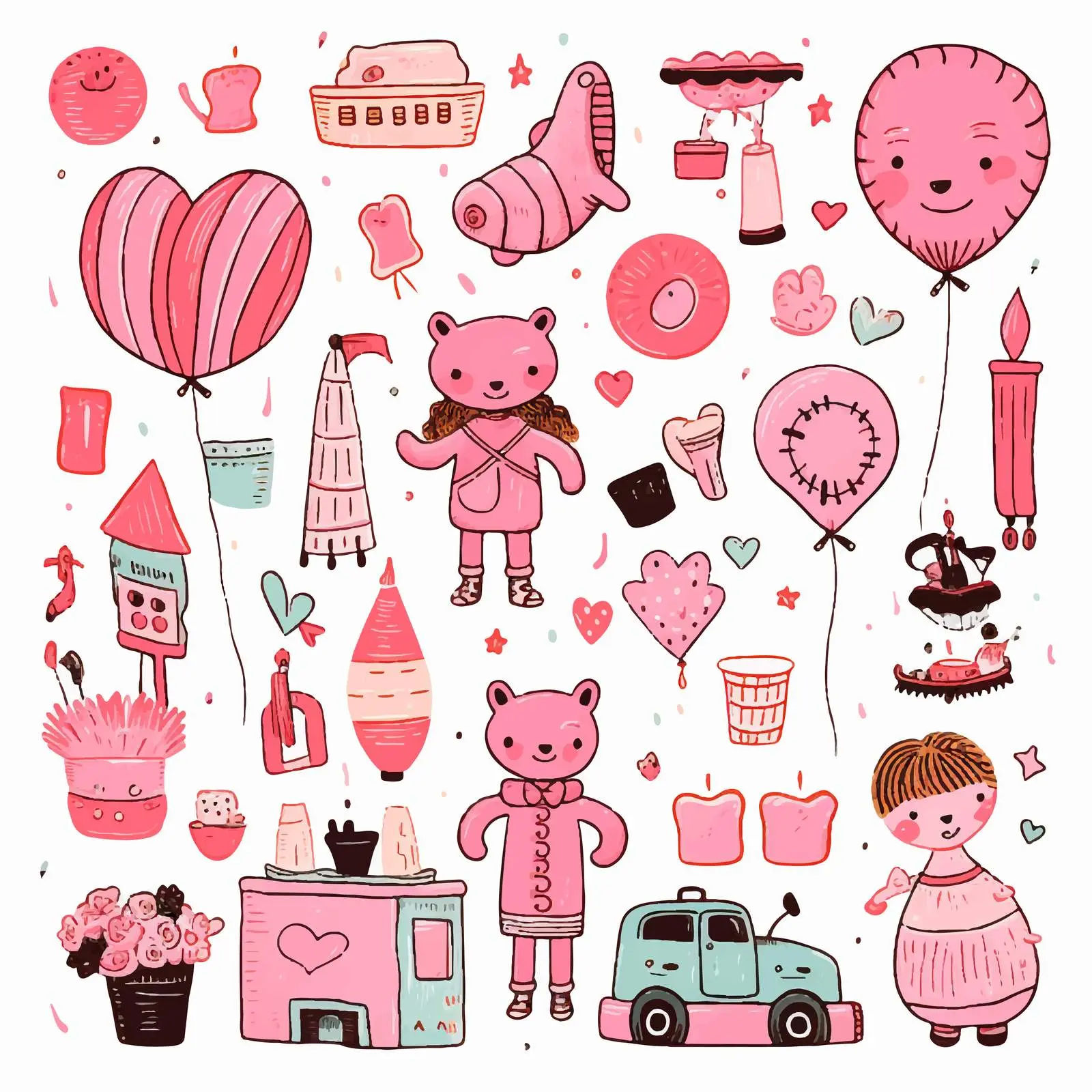 Cute Kids Party Set Illustrations of Toys and Clothes – free event theme image from Dotvec