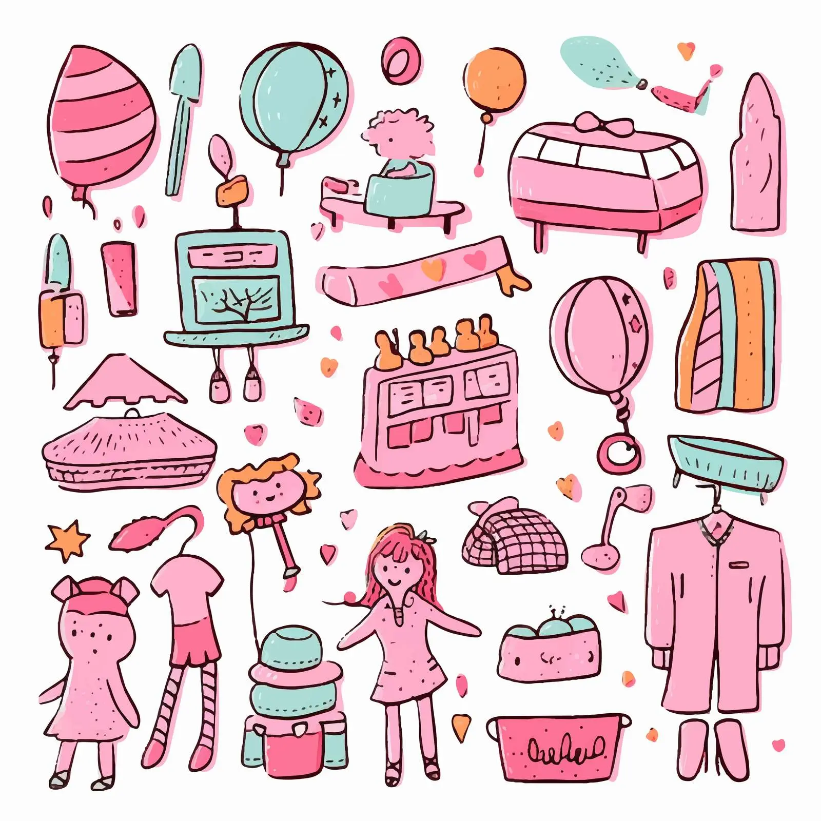 Cute Kids Party Set Illustrations with Toys and Clothes — free download from Dotvec