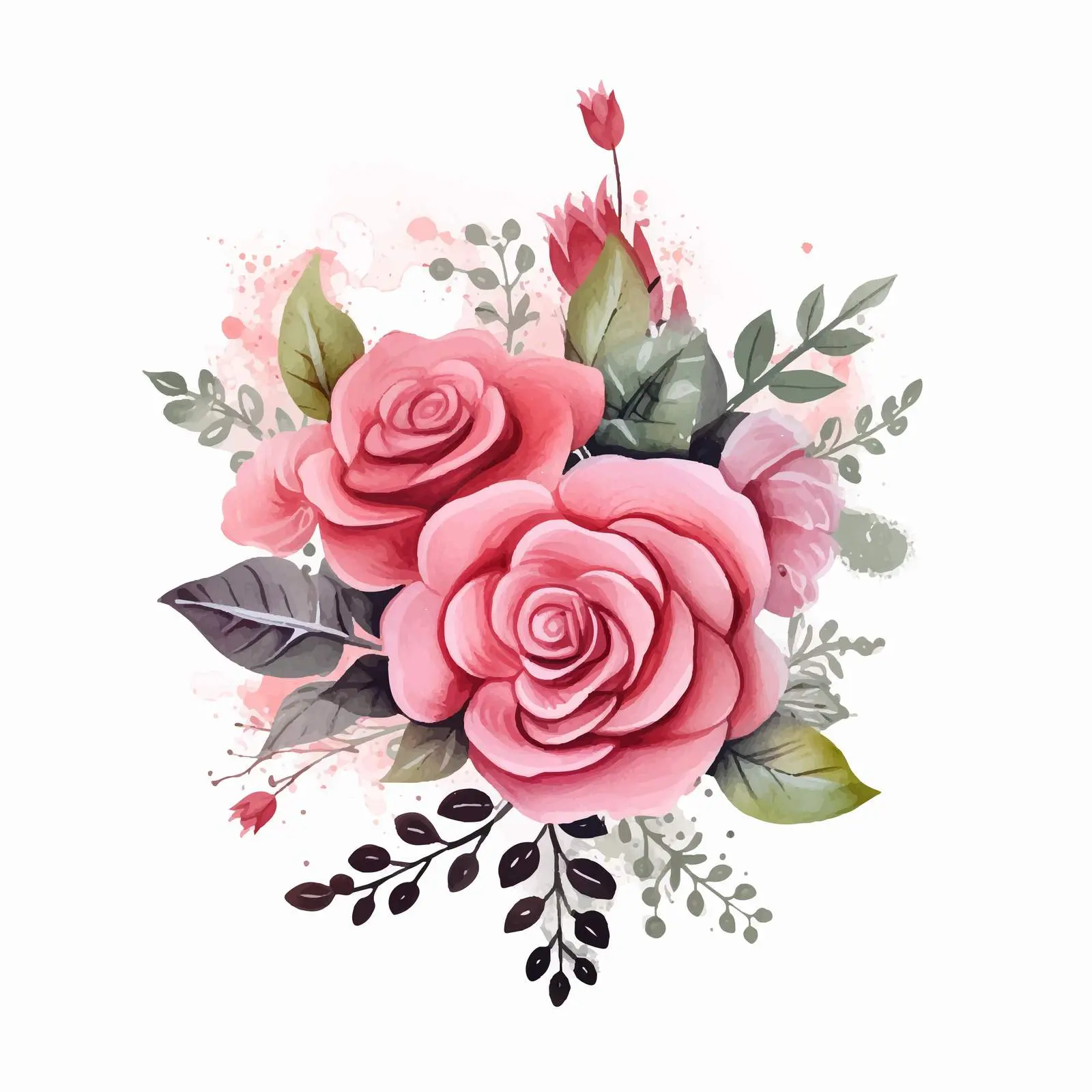 Floral Watercolor Rose Doodle Invitation Graphic – free birthday invite image from Dotvec