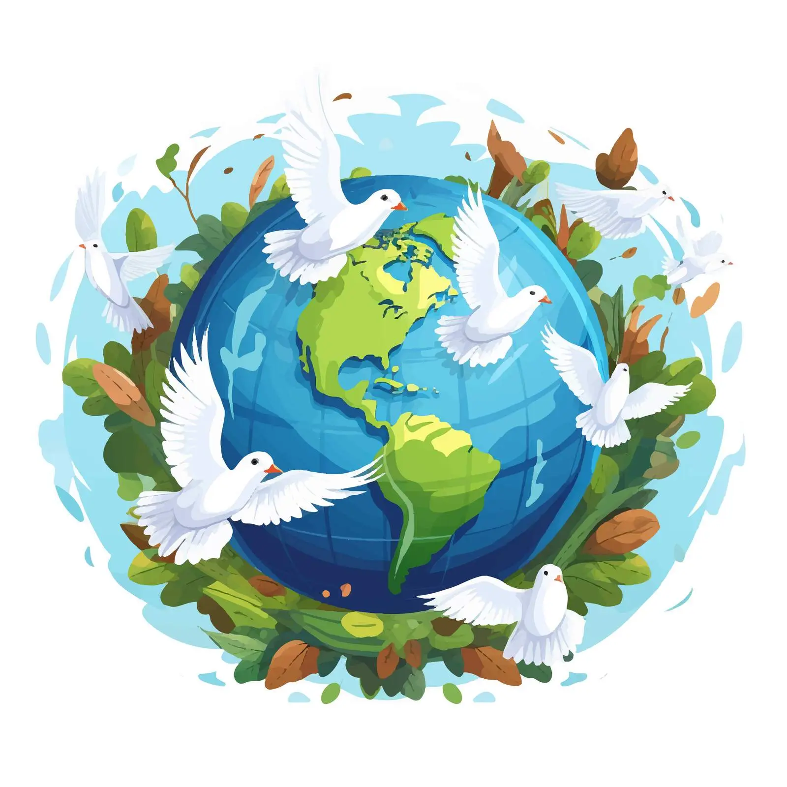 Doves Flying Around Peace Symbol and Earth Vector — free download from Dotvec