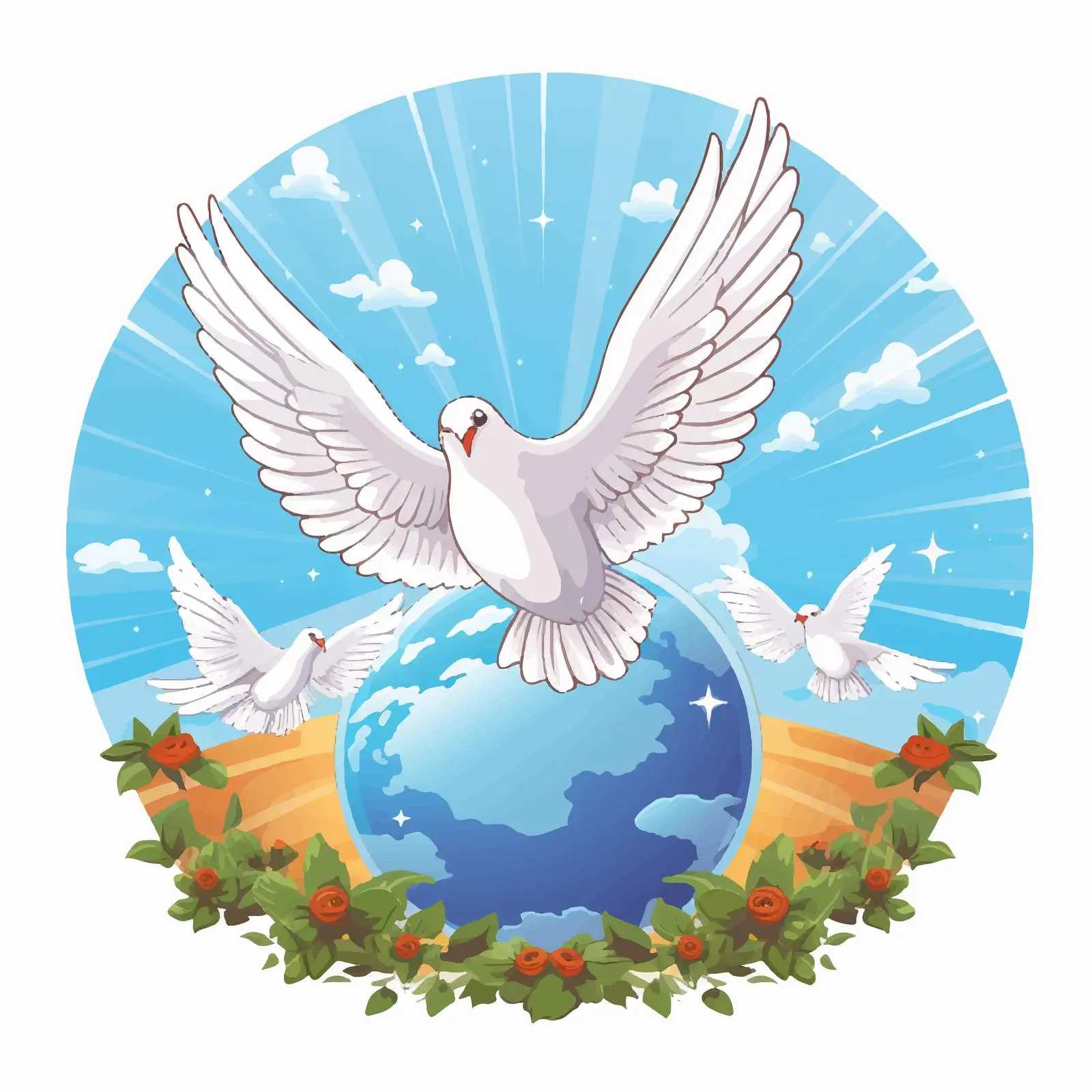 Doves Flying Around Peace Symbol and Earth — free download from Dotvec