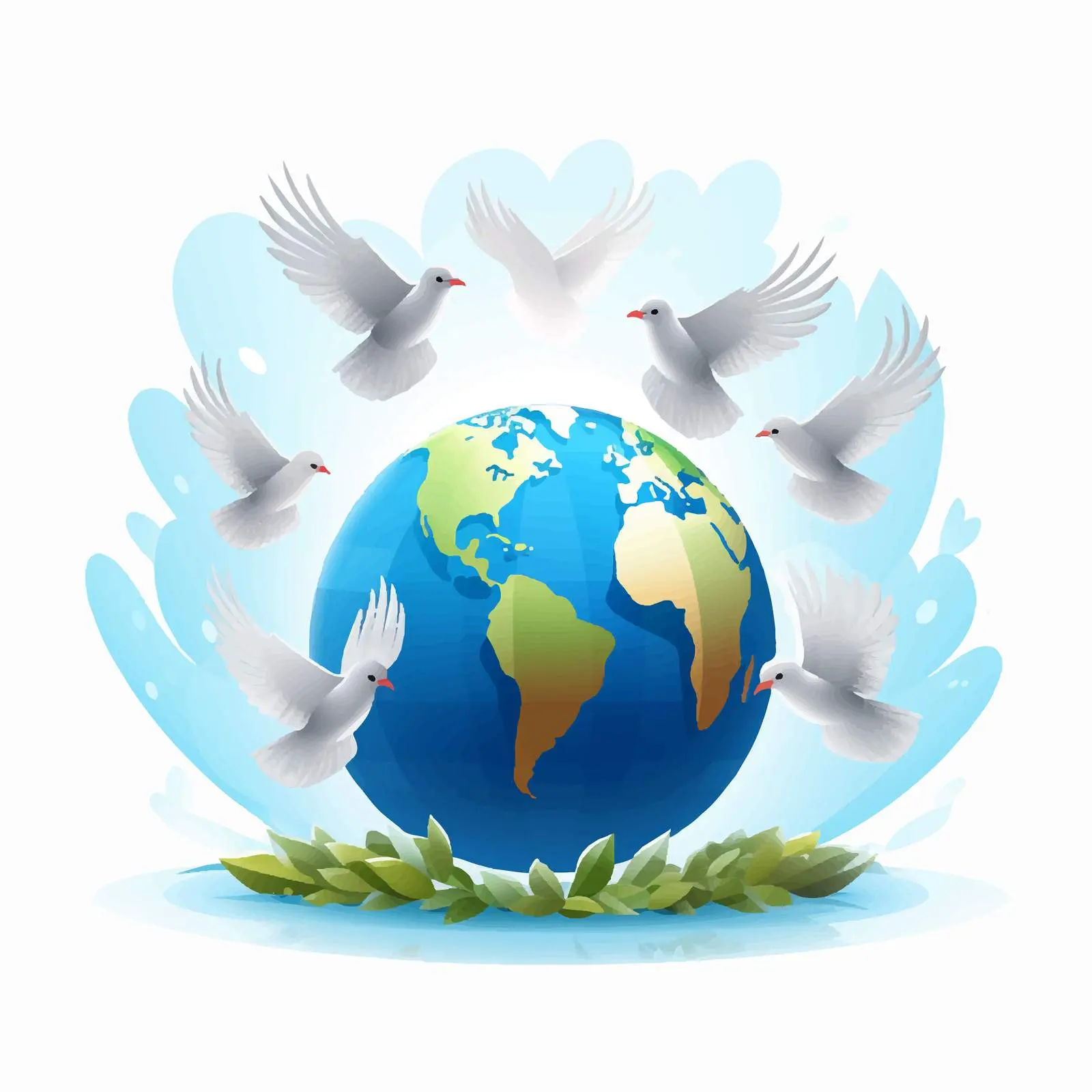 Doves Flying Around Peace Symbol and Earth — free download from Dotvec
