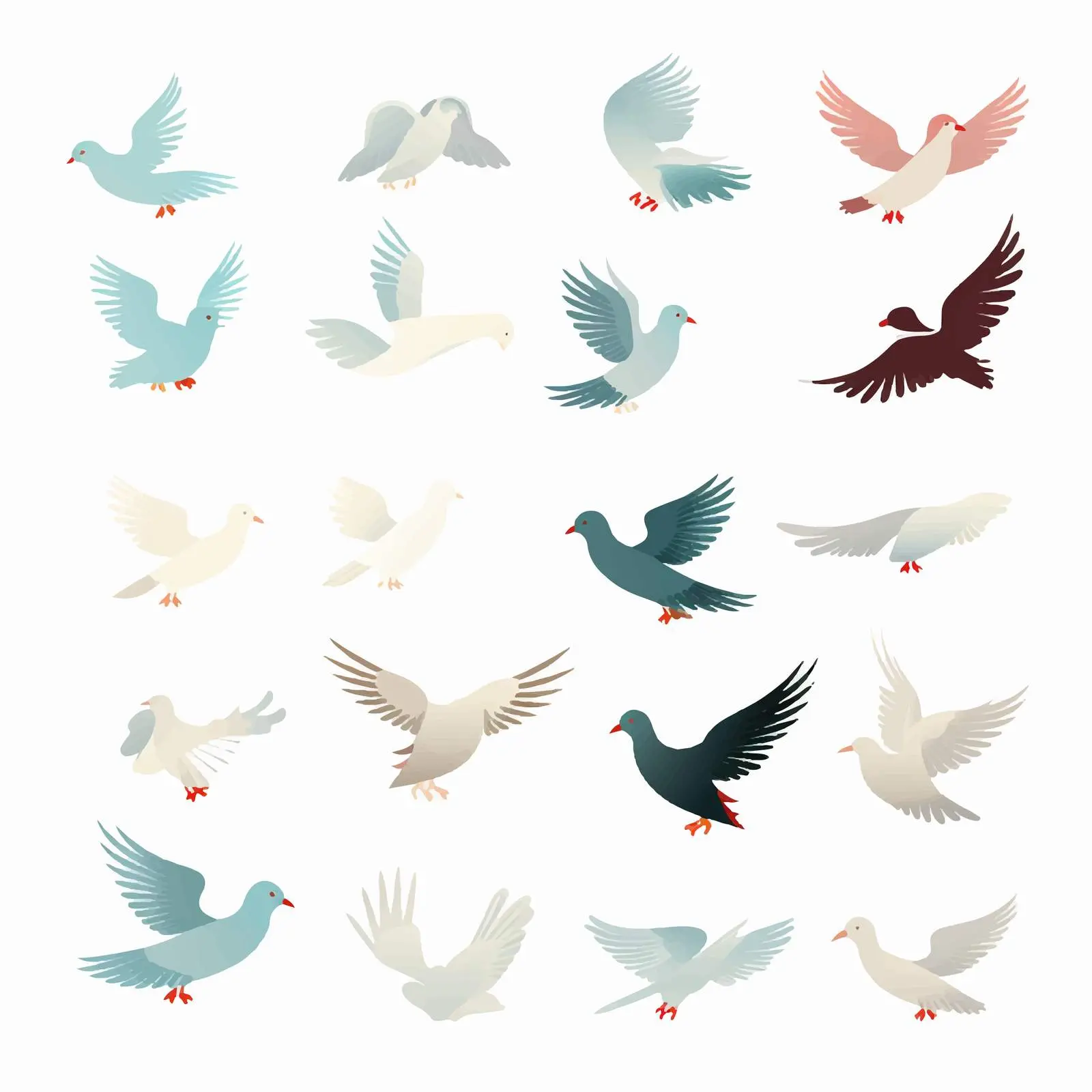 Dove Silhouettes Elements Set - White Isolated Vectors — free download from Dotvec