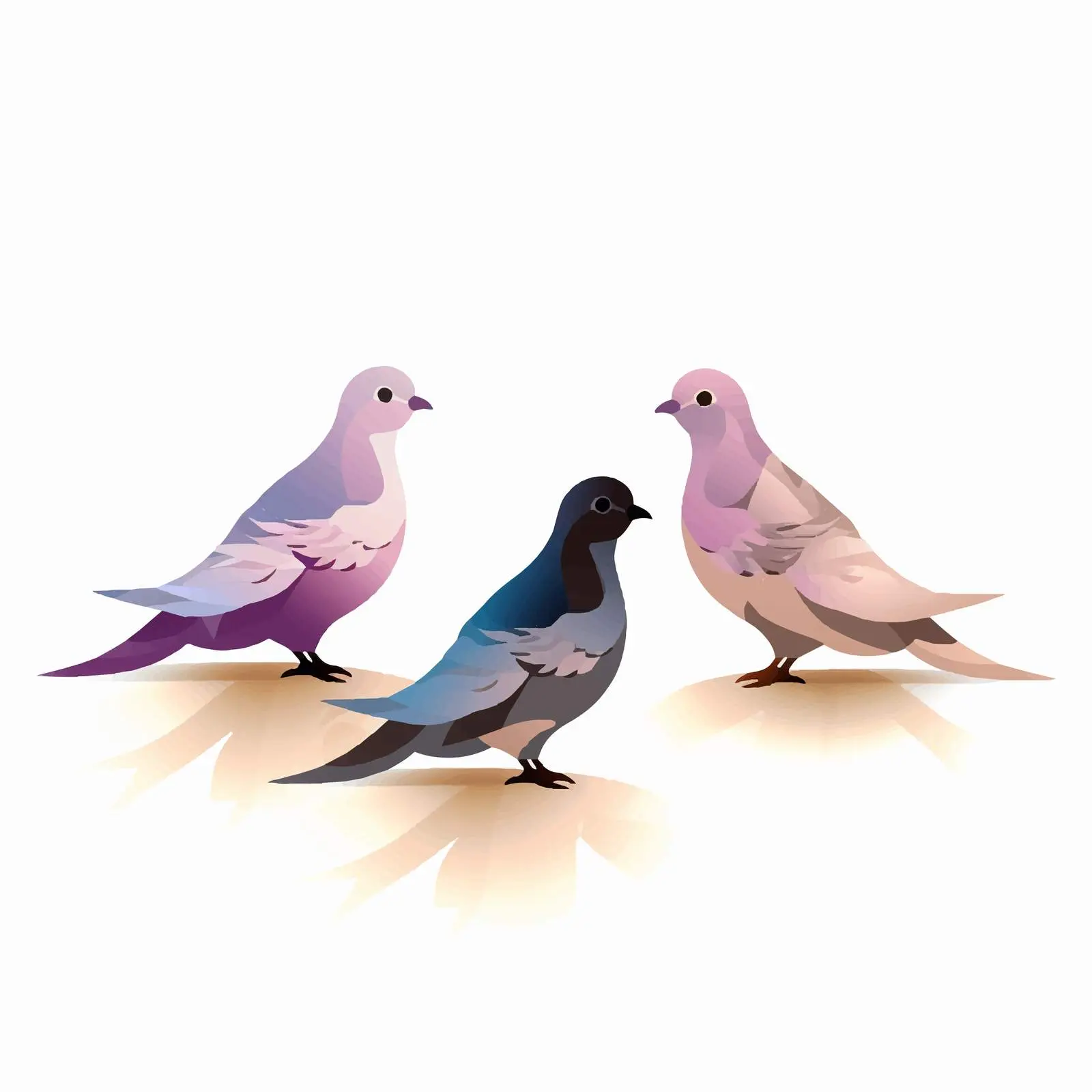 Doves Silhouettes with Metallic Gradient Vector Art – free stylized birds image from Dotvec