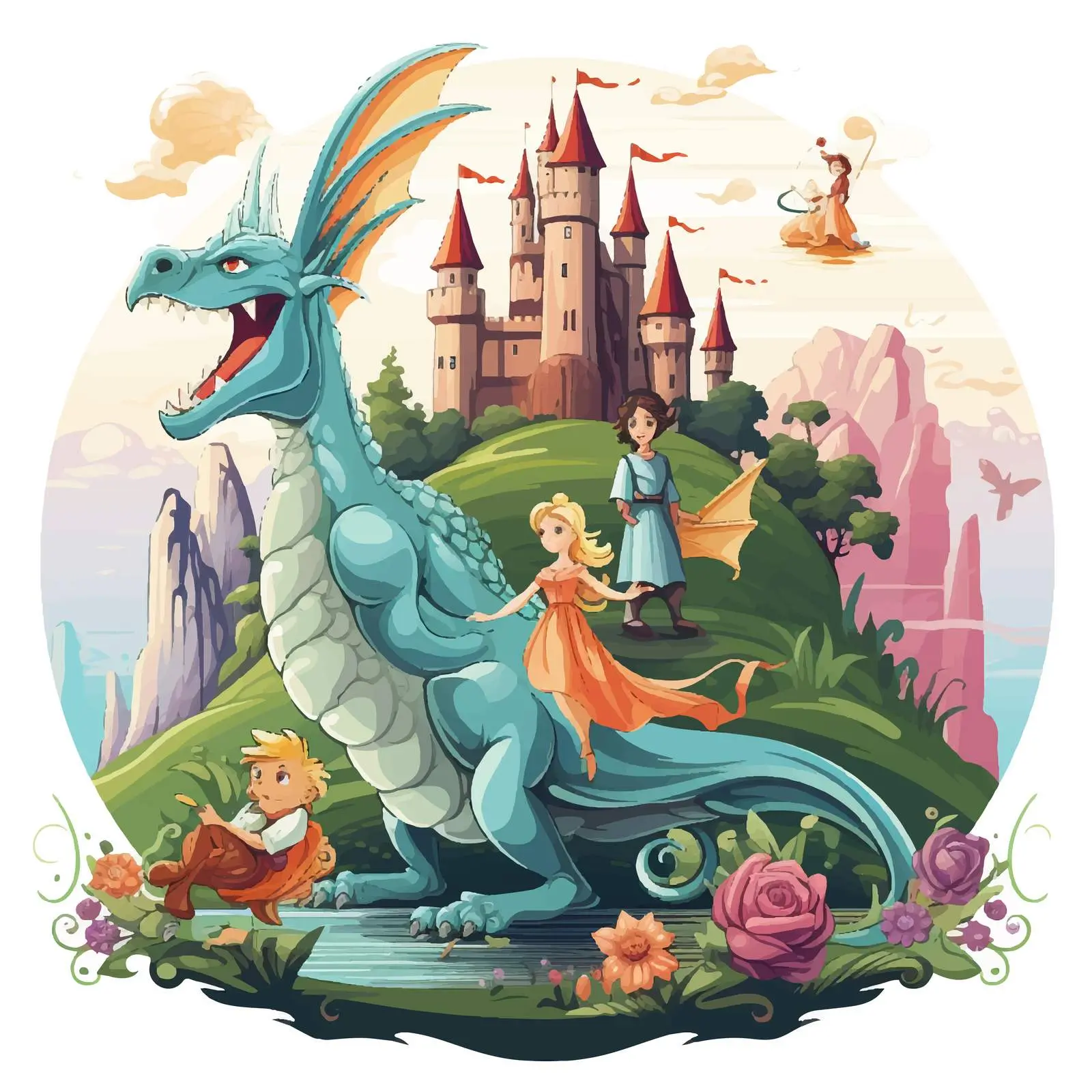 Dragon Fairies Knight Princess in Magical Scene — free download from Dotvec