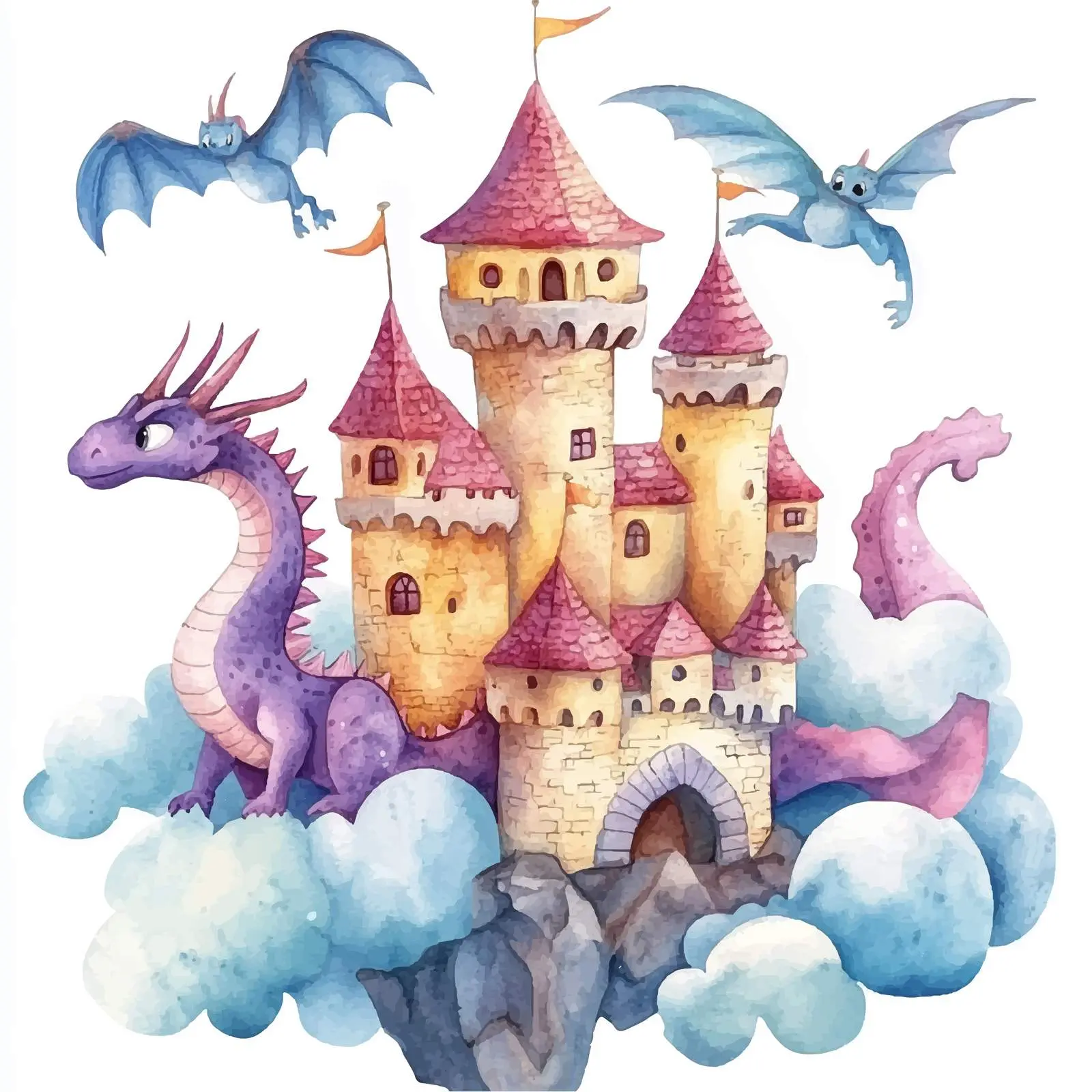 Whimsical Dragon's Castle in Cloudy Landscape — free download from Dotvec