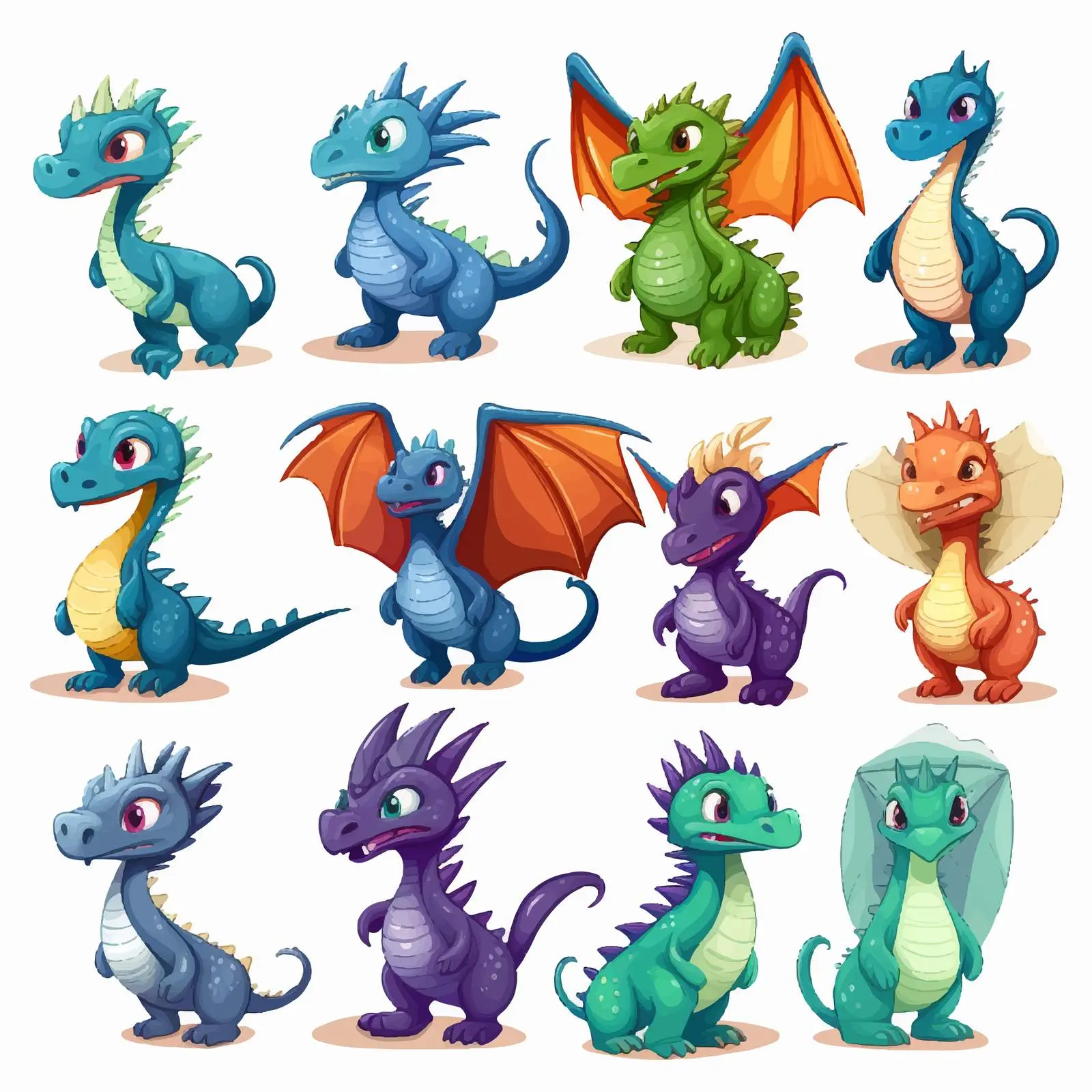 Cartoon Dragons on White Background Vector Art – free playful dragon image from Dotvec