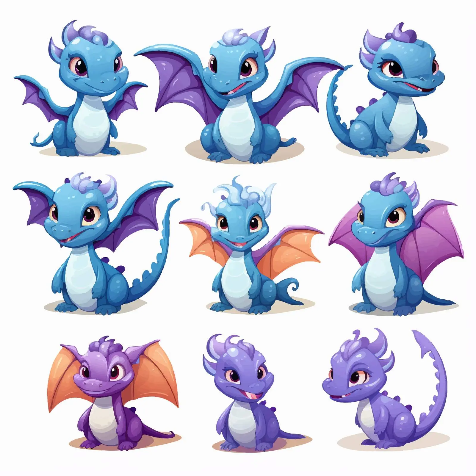 Cartoon Dragons Set on White Background — free download from Dotvec