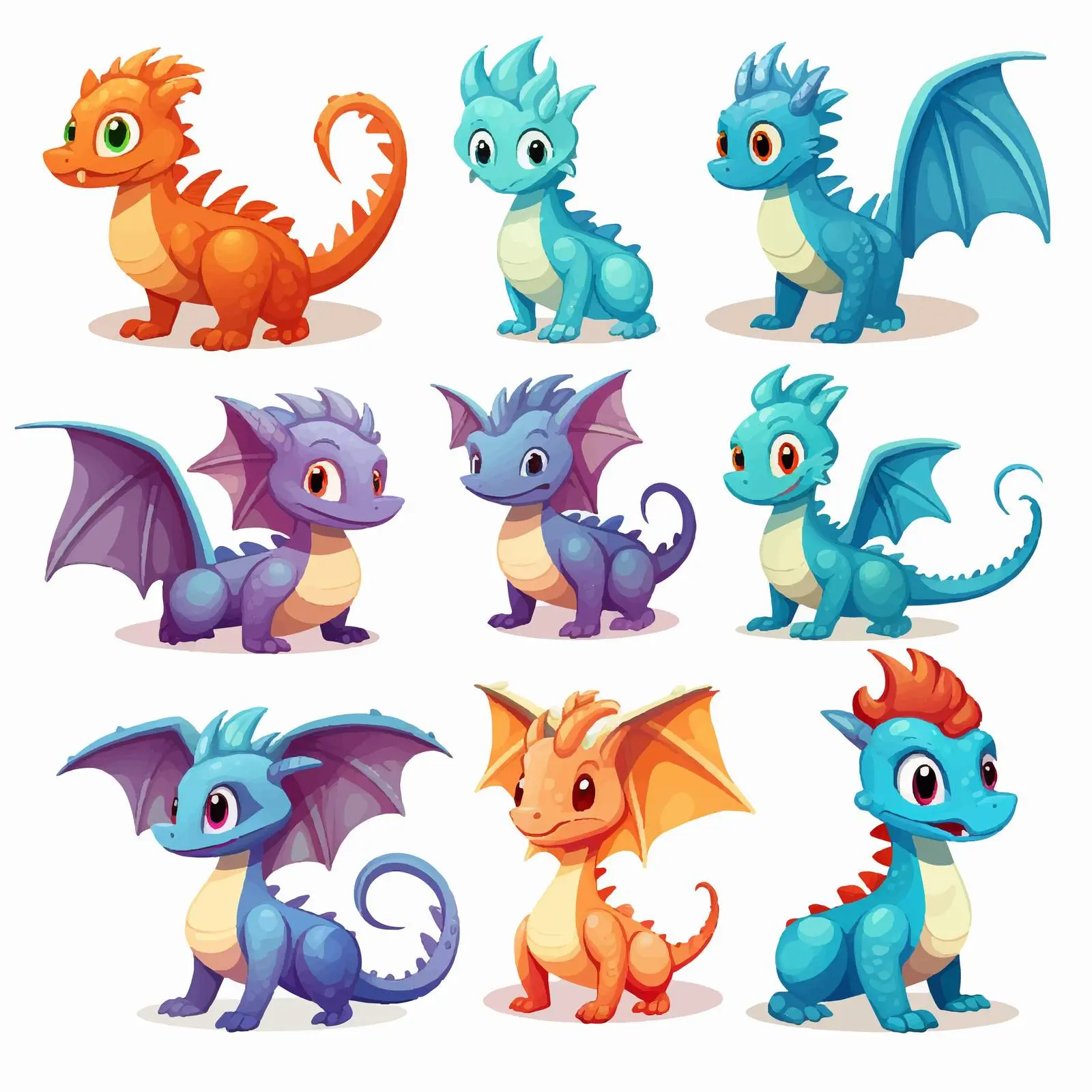 Cartoon Dragons on White Background Vector Illustration — free download from Dotvec