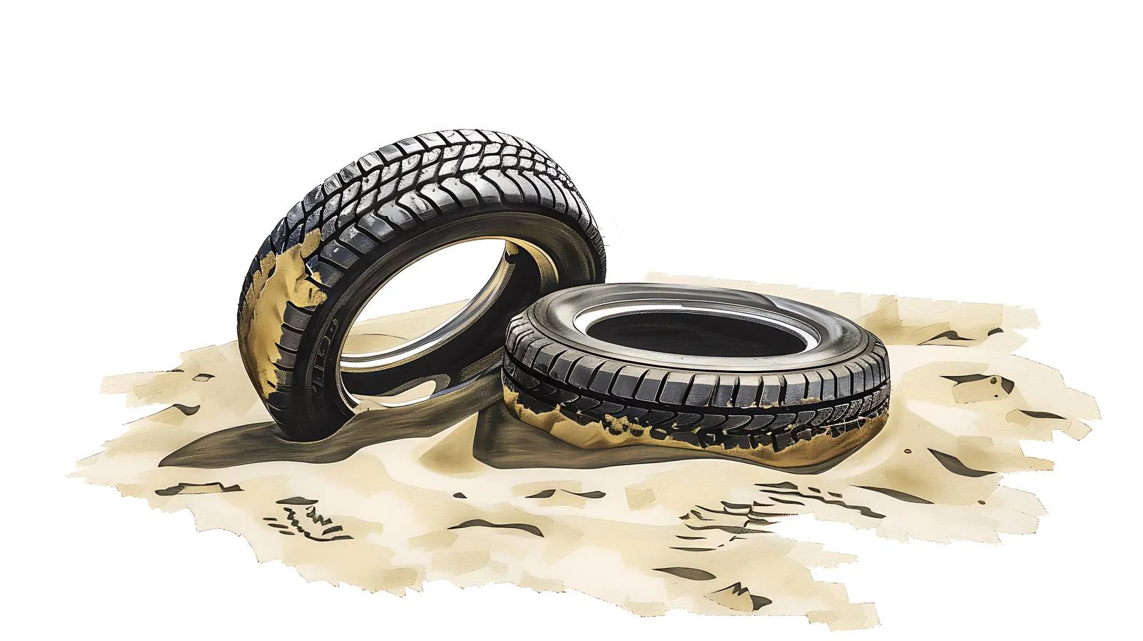 Vehicle Tire Impressions in Sand on White — free download from Dotvec