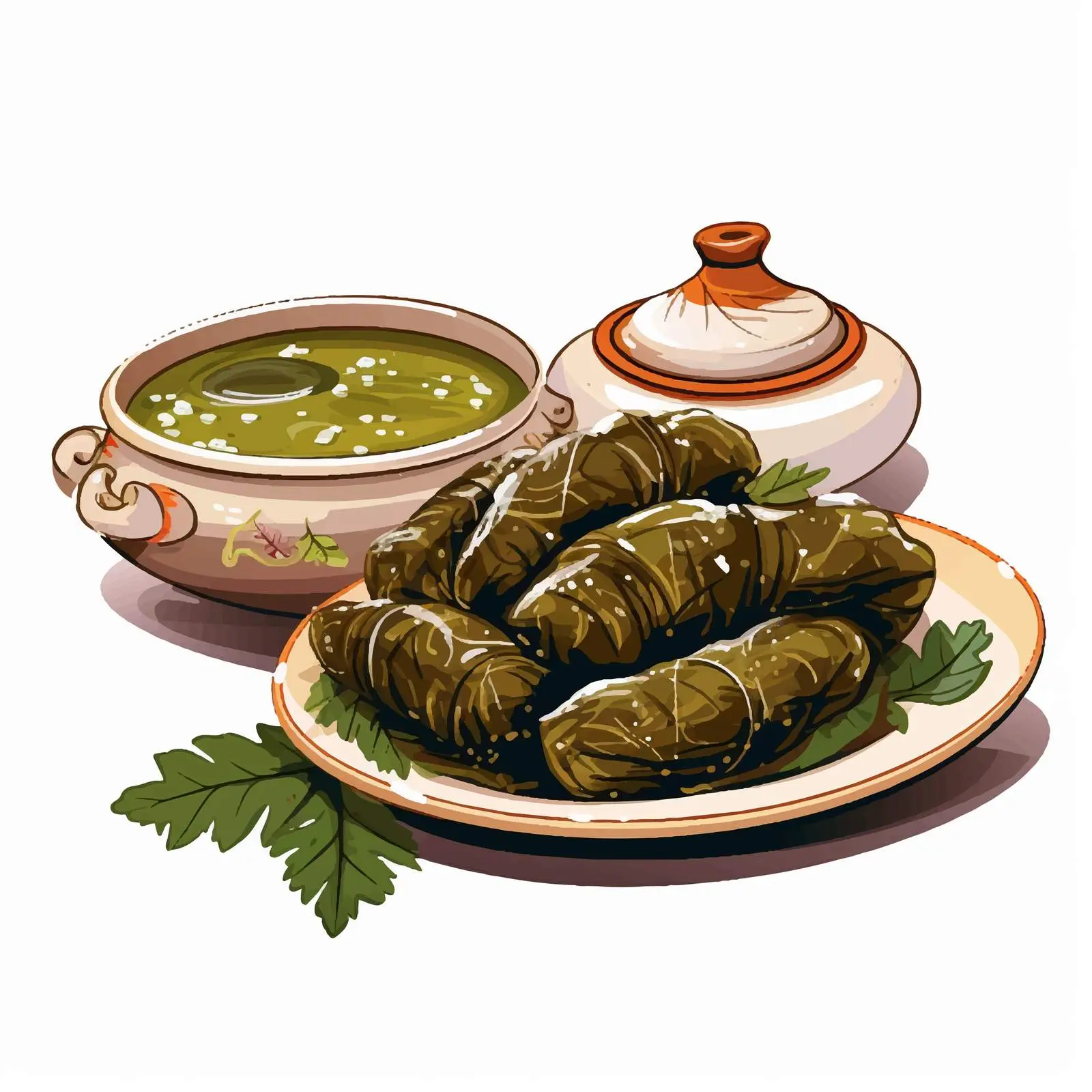 Dolma in Bowl with Sauce Gravy Boat — free download from Dotvec