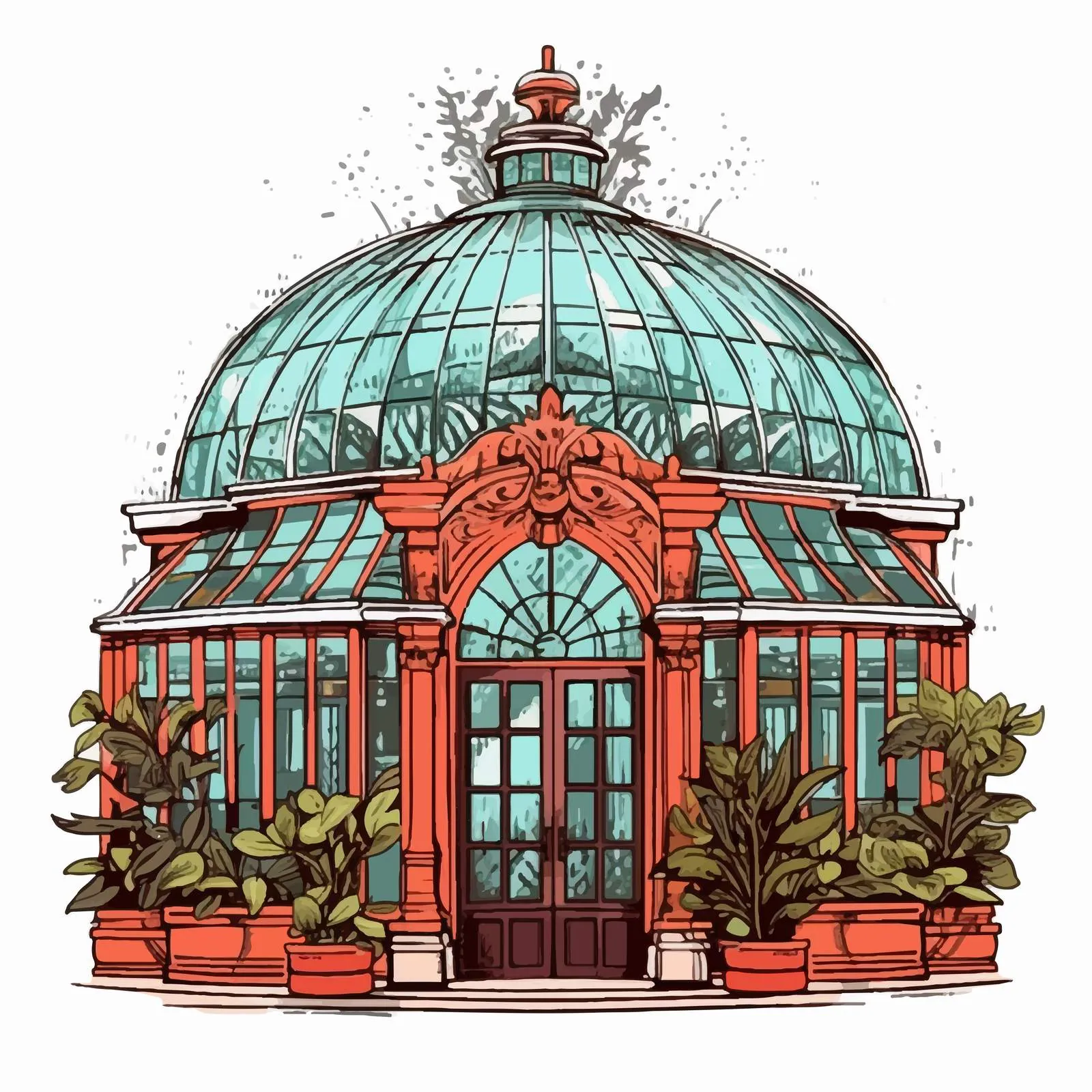 Elegant Glasshouse Building with Red Entrance Door — free download from Dotvec
