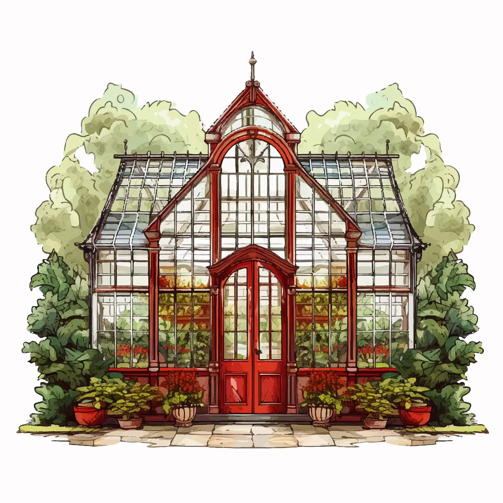 Elegant Glasshouse with Red Entrance Door Vector — free download from Dotvec