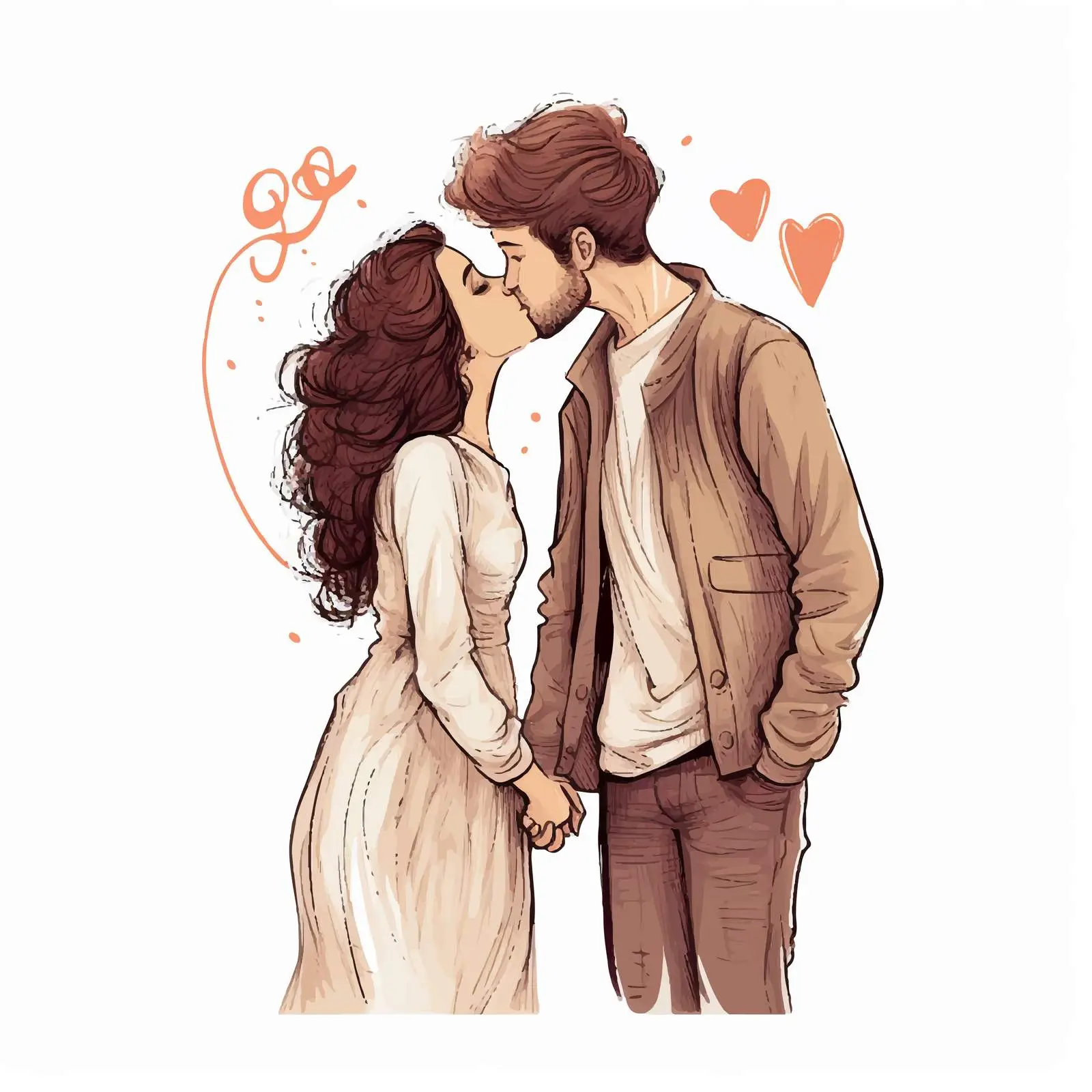 Young Couple Kissing Vector Art — free download from Dotvec