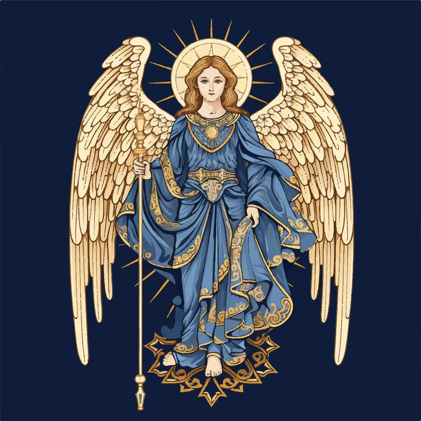 Byzantine Style Archangel Illustration on Dark Blue – free geometry image from Dotvec