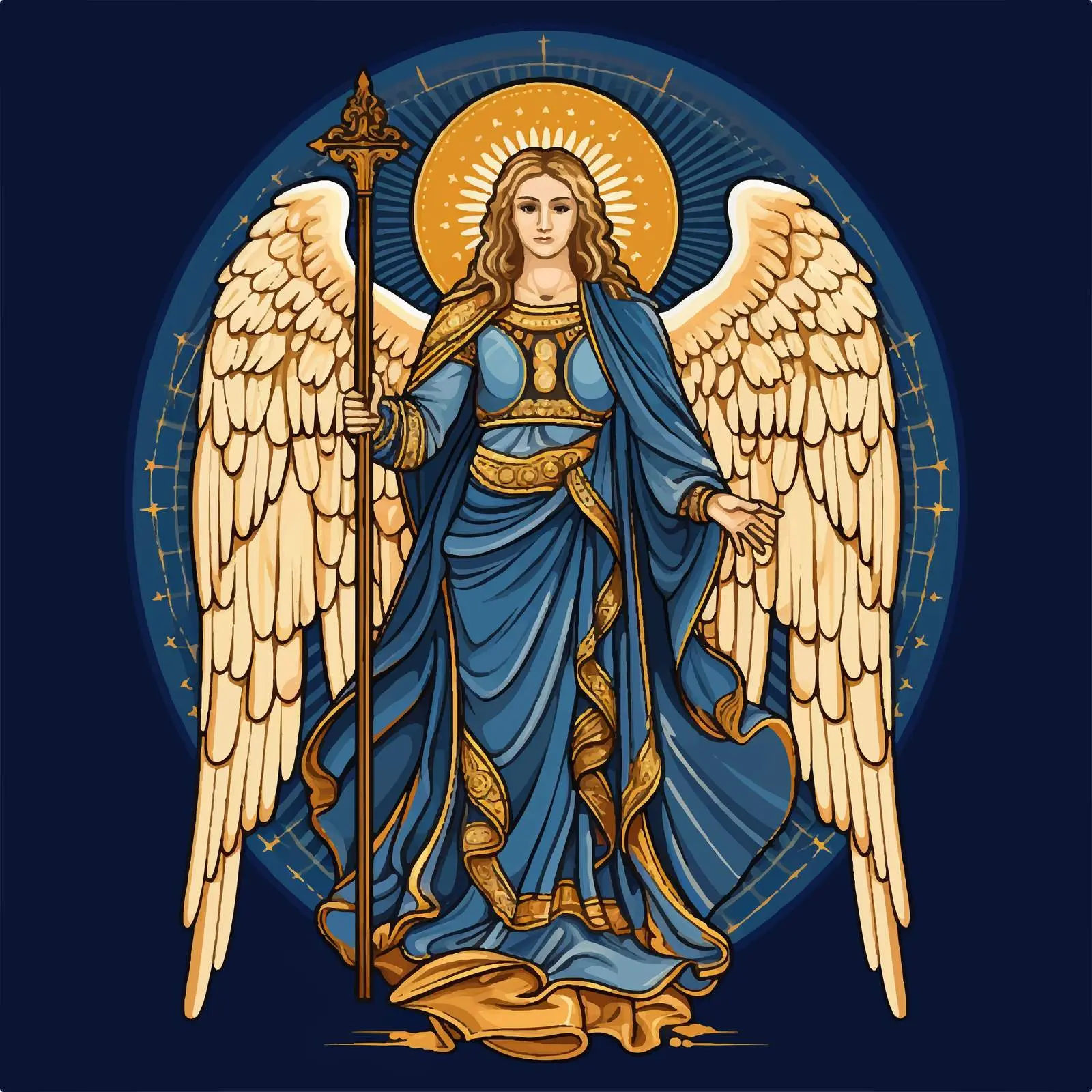 Byzantine Style Archangel Illustration on Dark Blue — free download from Dotvec