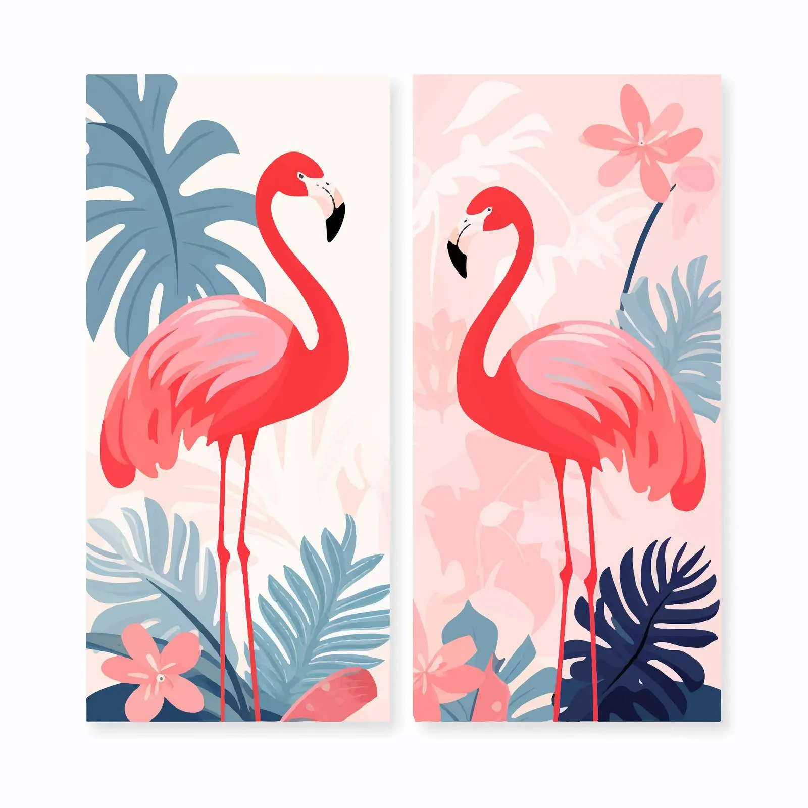 Bright Tropical Cards with Palm Leaves and Flamingos — free download from Dotvec