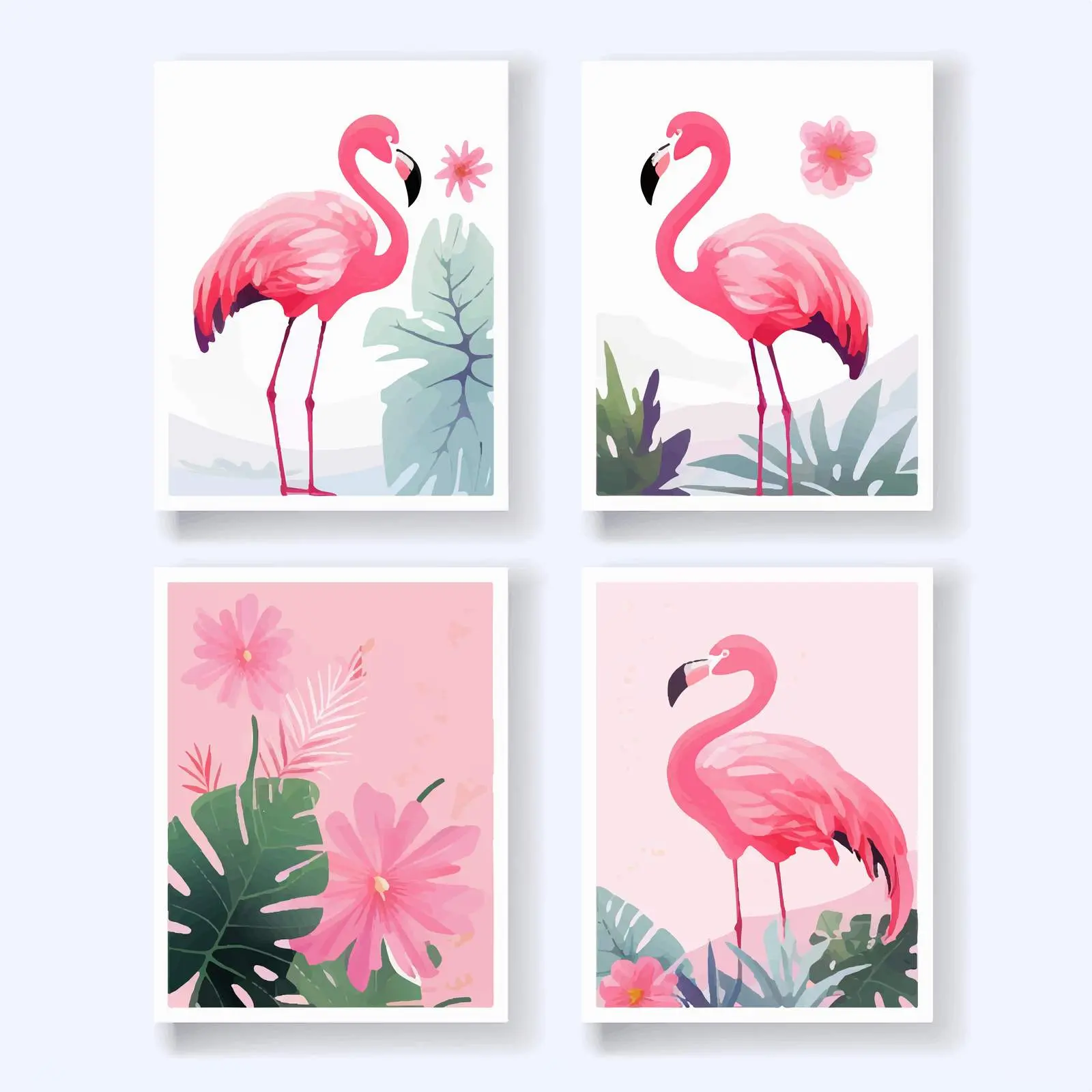 Tropical Cards with Palm Leaves and Flamingo — free download from Dotvec