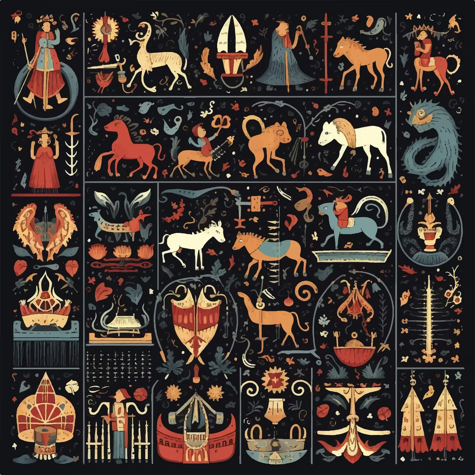 Medieval Tapestry Style Clip Art Set – free art for print image from Dotvec