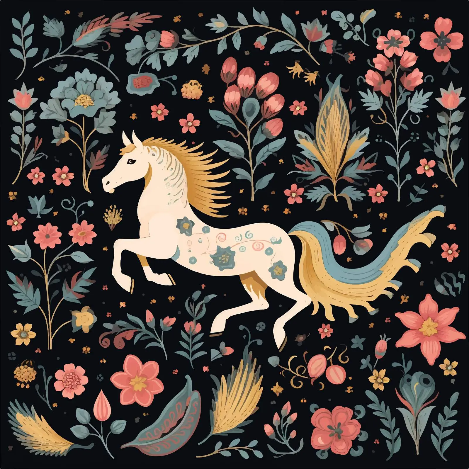 Medieval Unicorn and Birds Clip Art Set – free fantasy world image from Dotvec