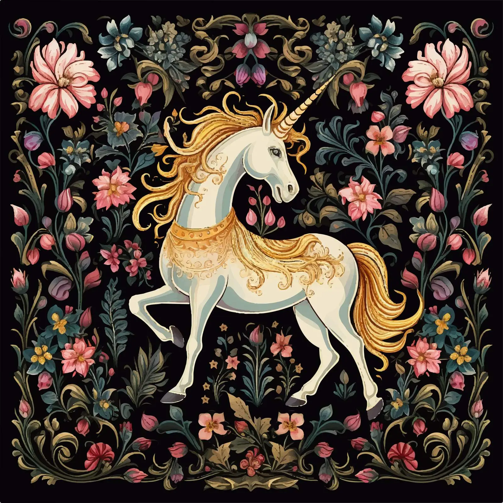 Medieval Tapestry Unicorn Vector Clip Art Set – free fairytale image from Dotvec