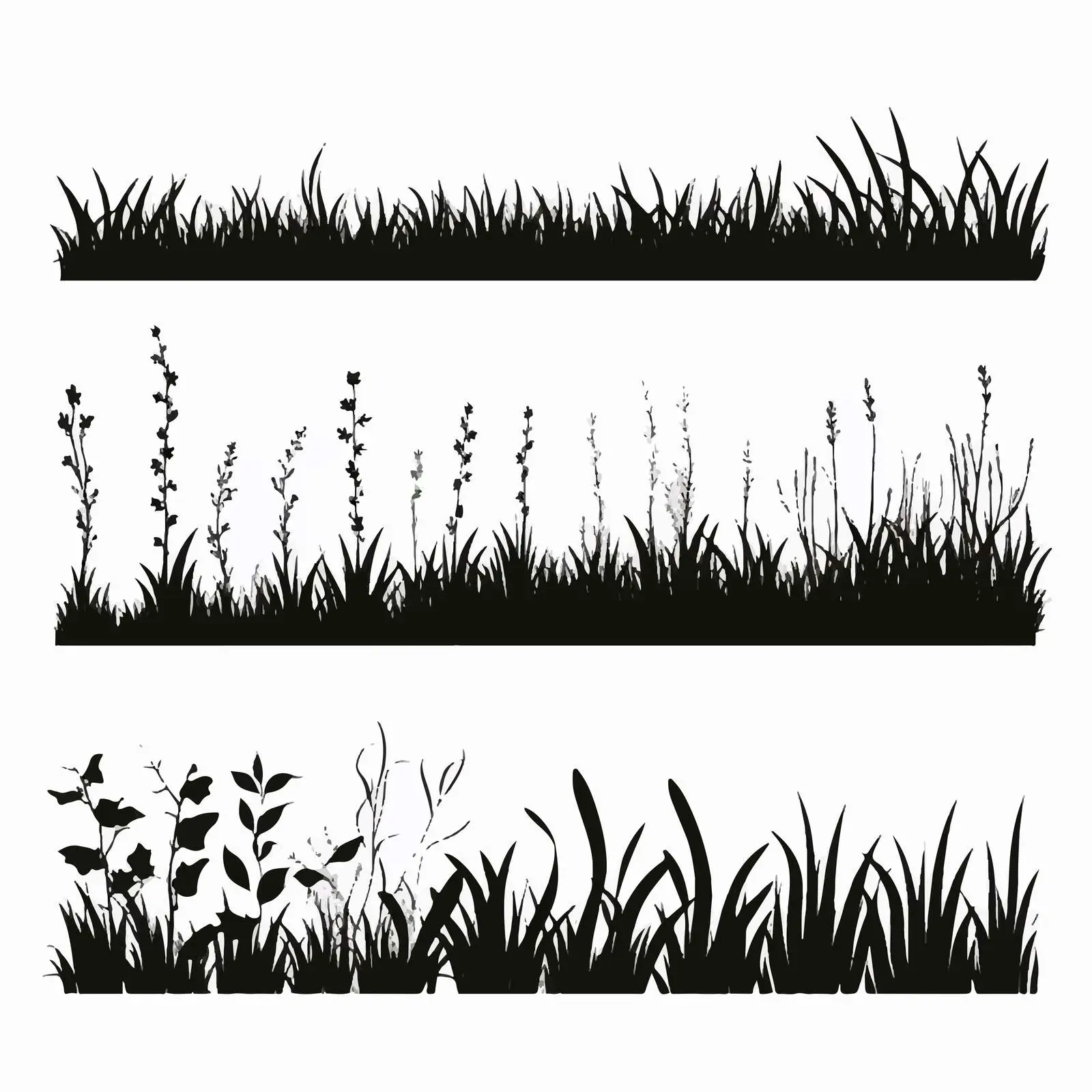 Drawn Grass Borders Silhouettes on White Background — free download from Dotvec