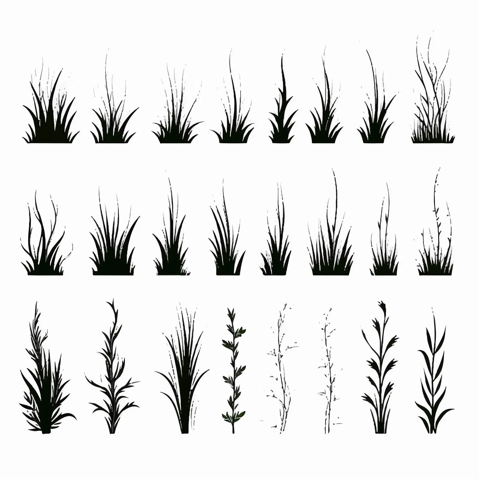 Drawn Grass Borders Silhouettes Set on White – free nature vectors image from Dotvec