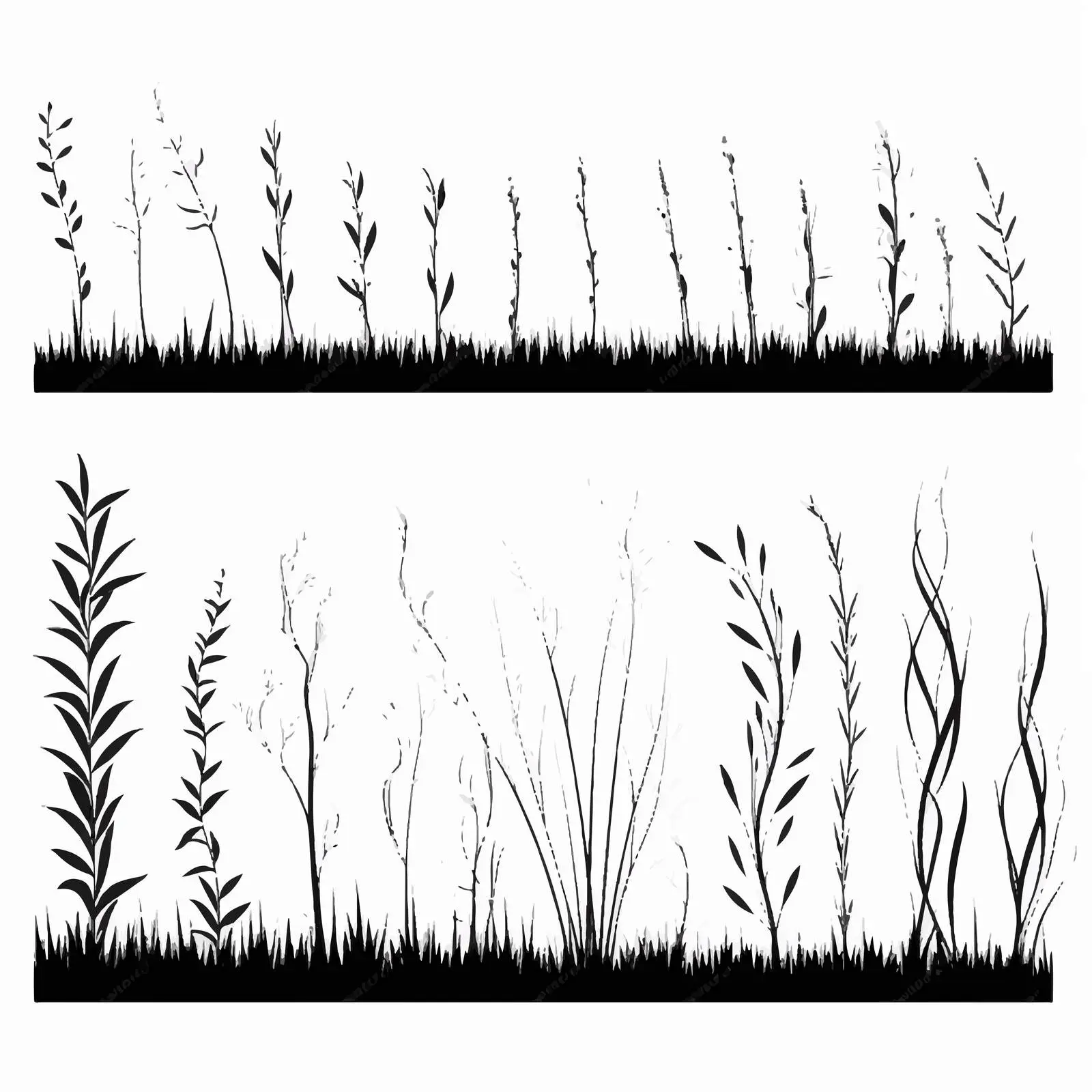 Drawn Grass Borders Silhouettes on White Background – free vector set image from Dotvec