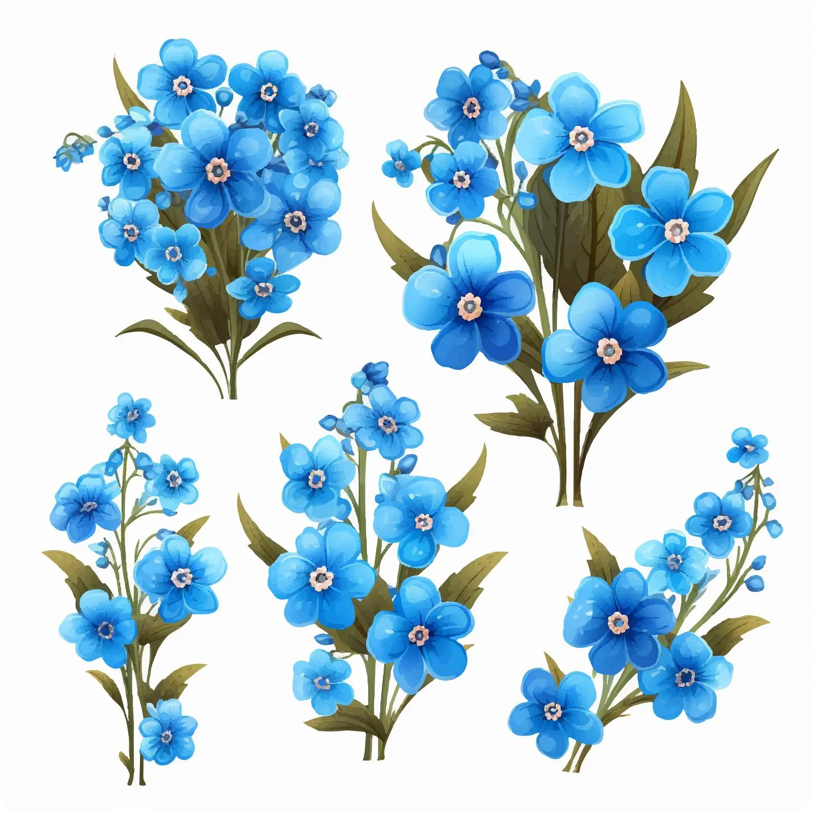 Blue Myosotis Flowers Decorative Vector Elements — free download from Dotvec
