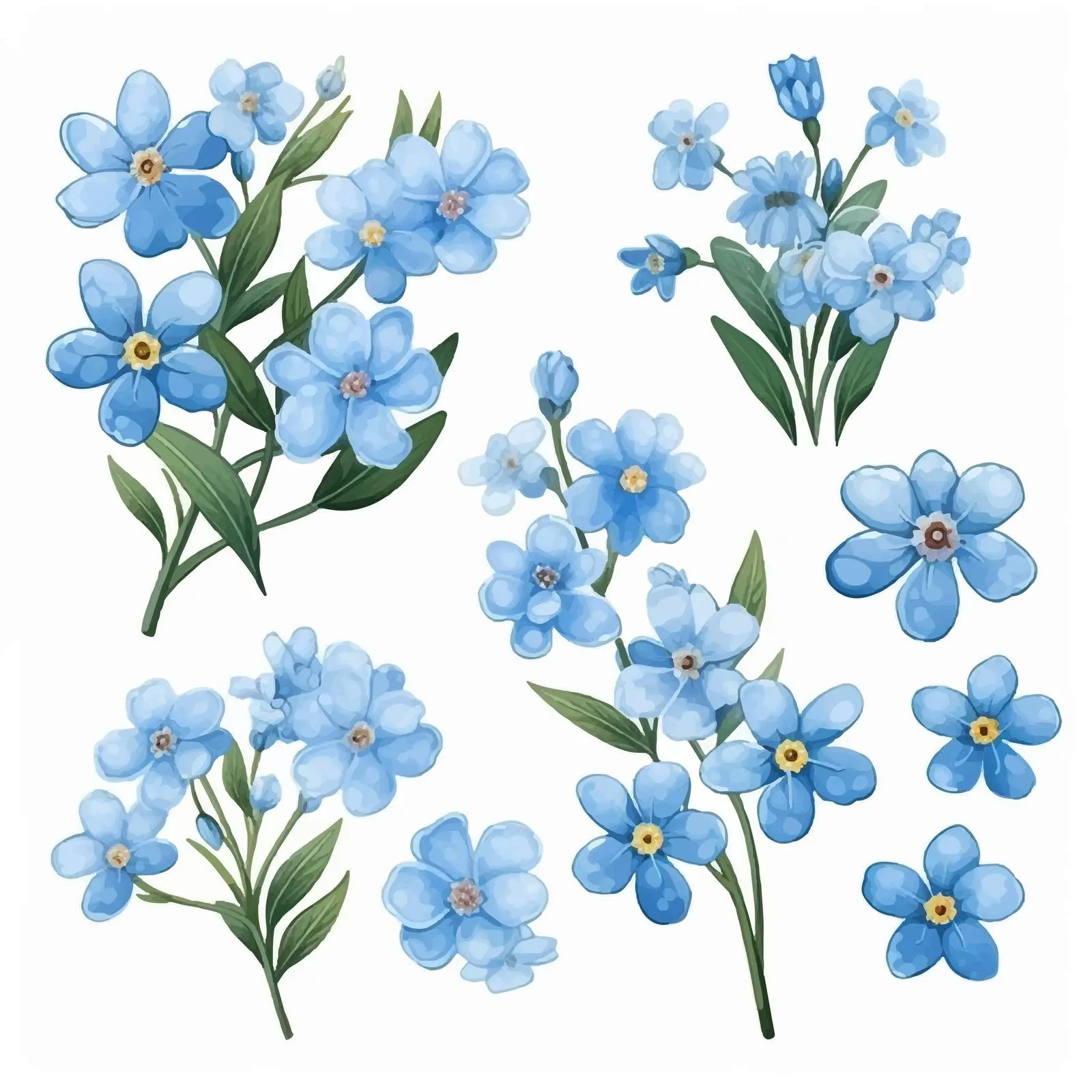 Decorative Myosotis Blue Flowers Vector Elements – free customizable design image from Dotvec