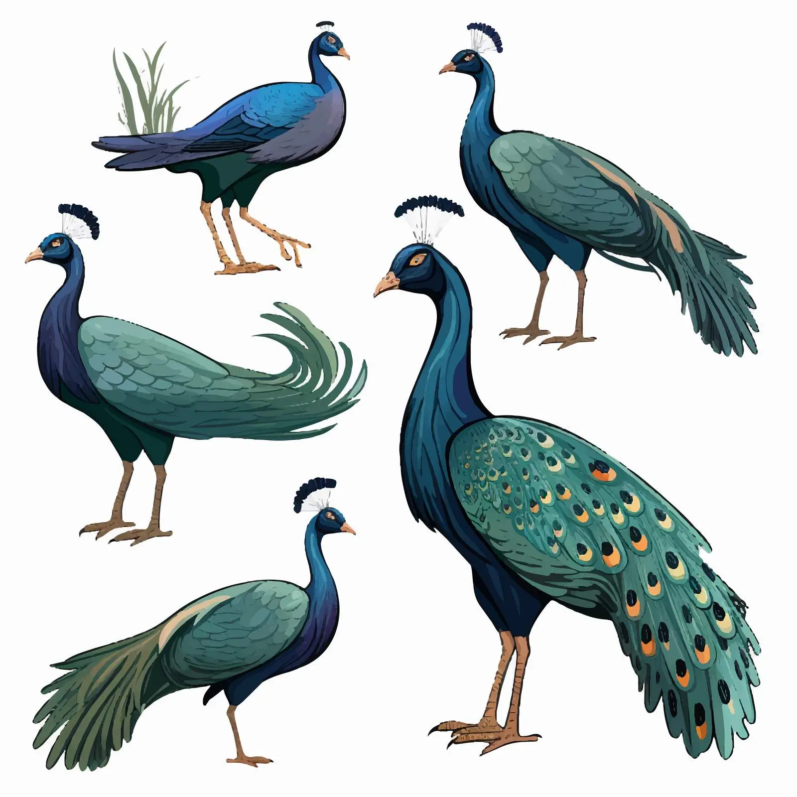 Cartoon Peafowl Vector Clip Art on White Background — free download from Dotvec