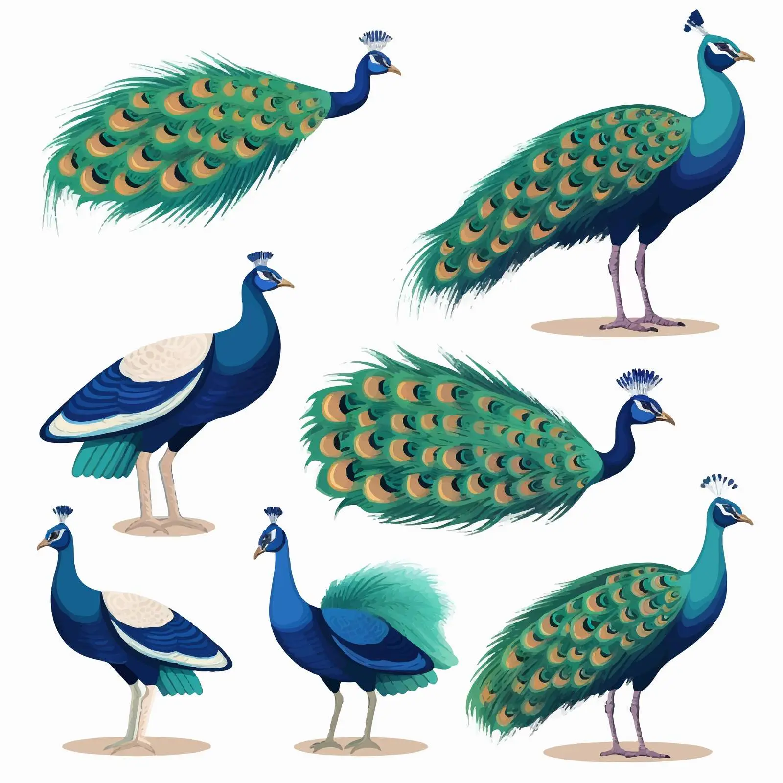 Cartoon Peafowl Clip Art Vector Set – free vector set image from Dotvec