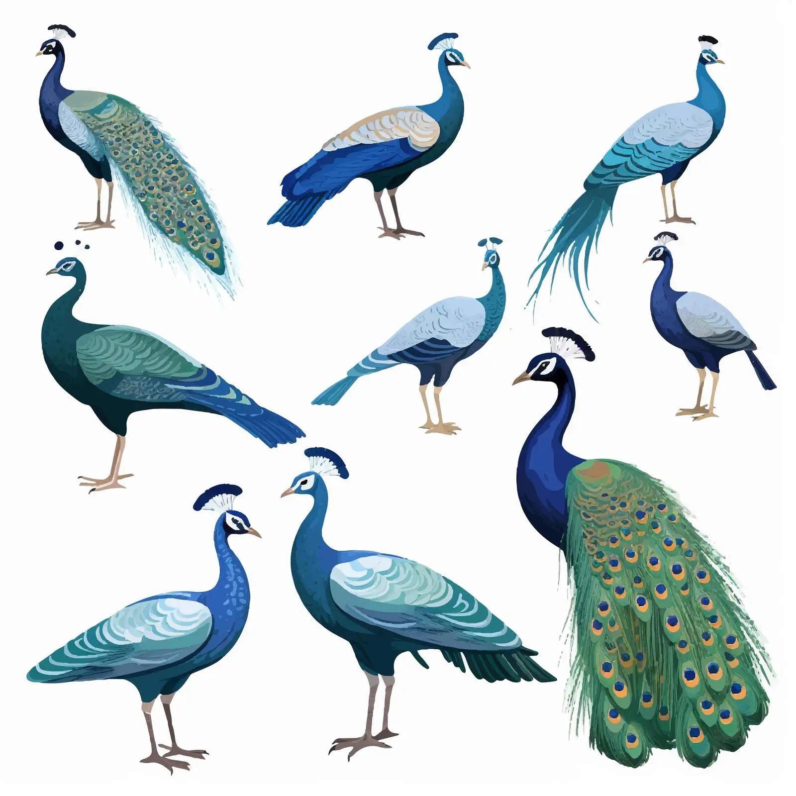 Colorful Cartoon Peafowl Clip Art Set — free download from Dotvec