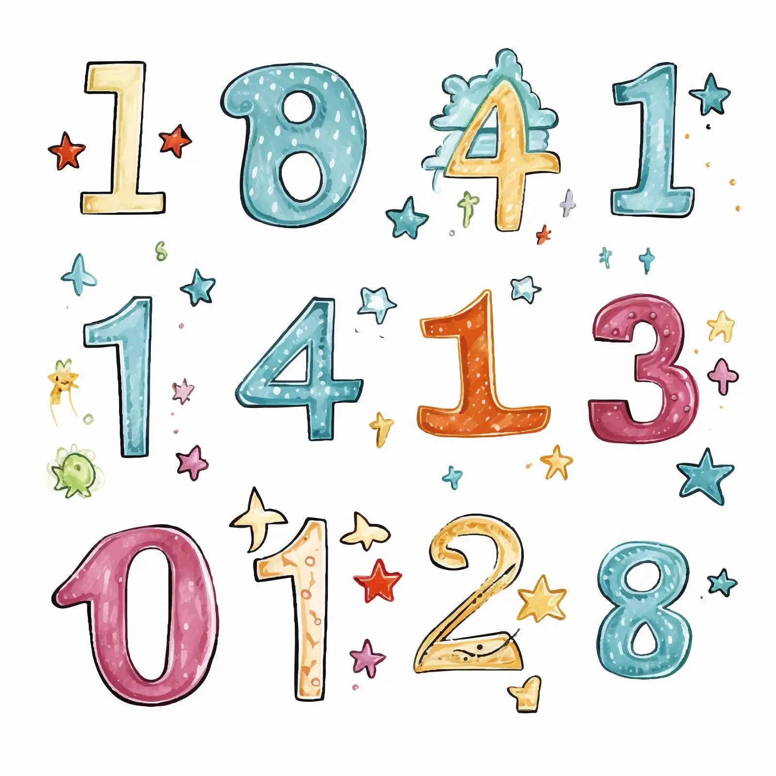 Doodle Style Baby Capital Numbers Vectors – free artistic numbers image from Dotvec